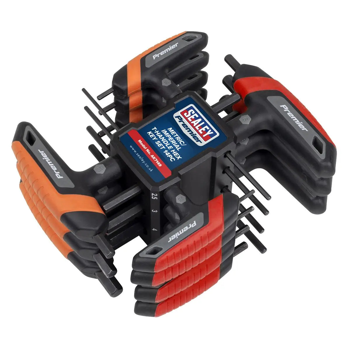 Sealey Premier Metric/Imperial T-Handle Hex Key Set 14pc  White Rose Tools