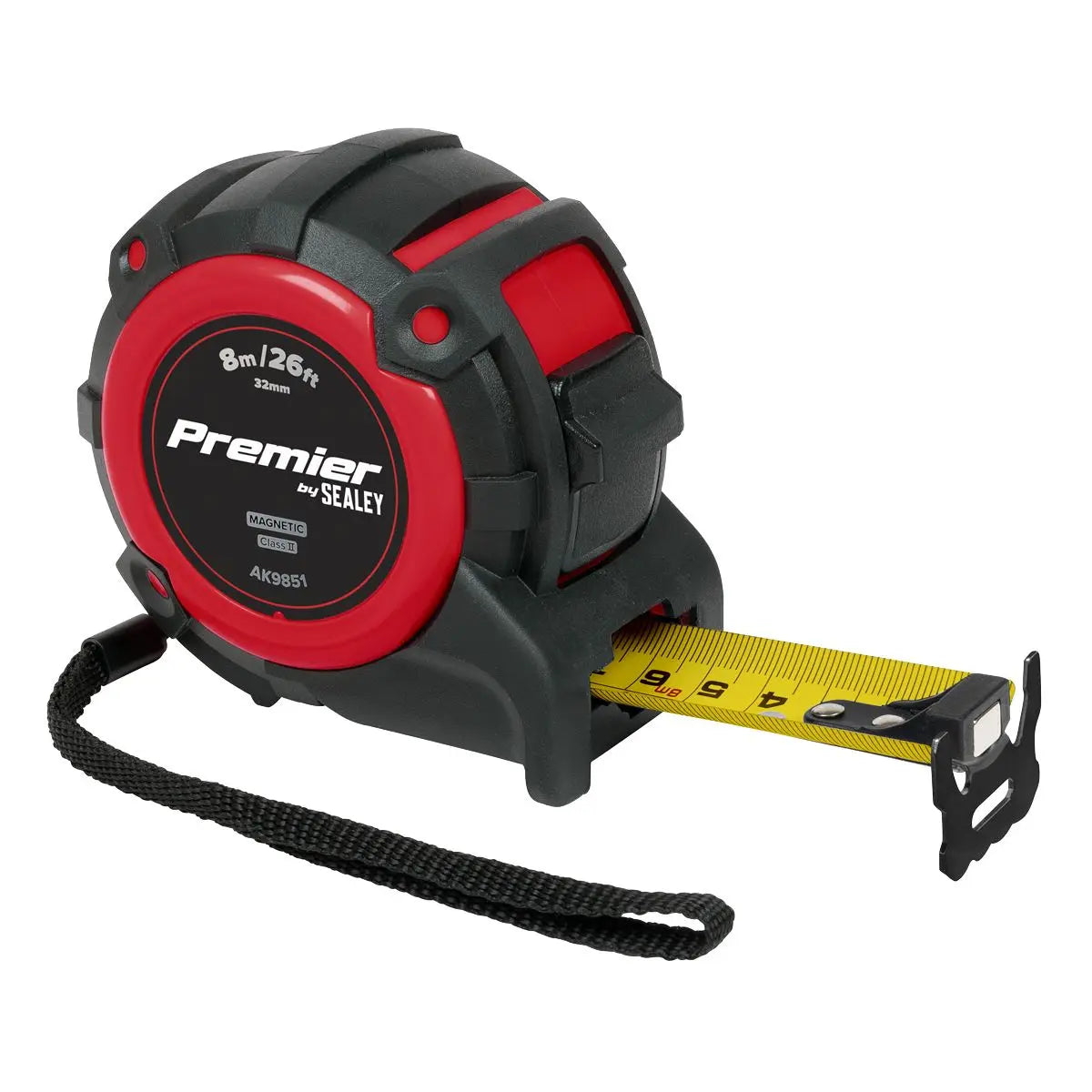 Sealey Premier Metric/Imperial Tape Measure Extra-Wide Blade 8m(26ft) x 32mm  White Rose Tools