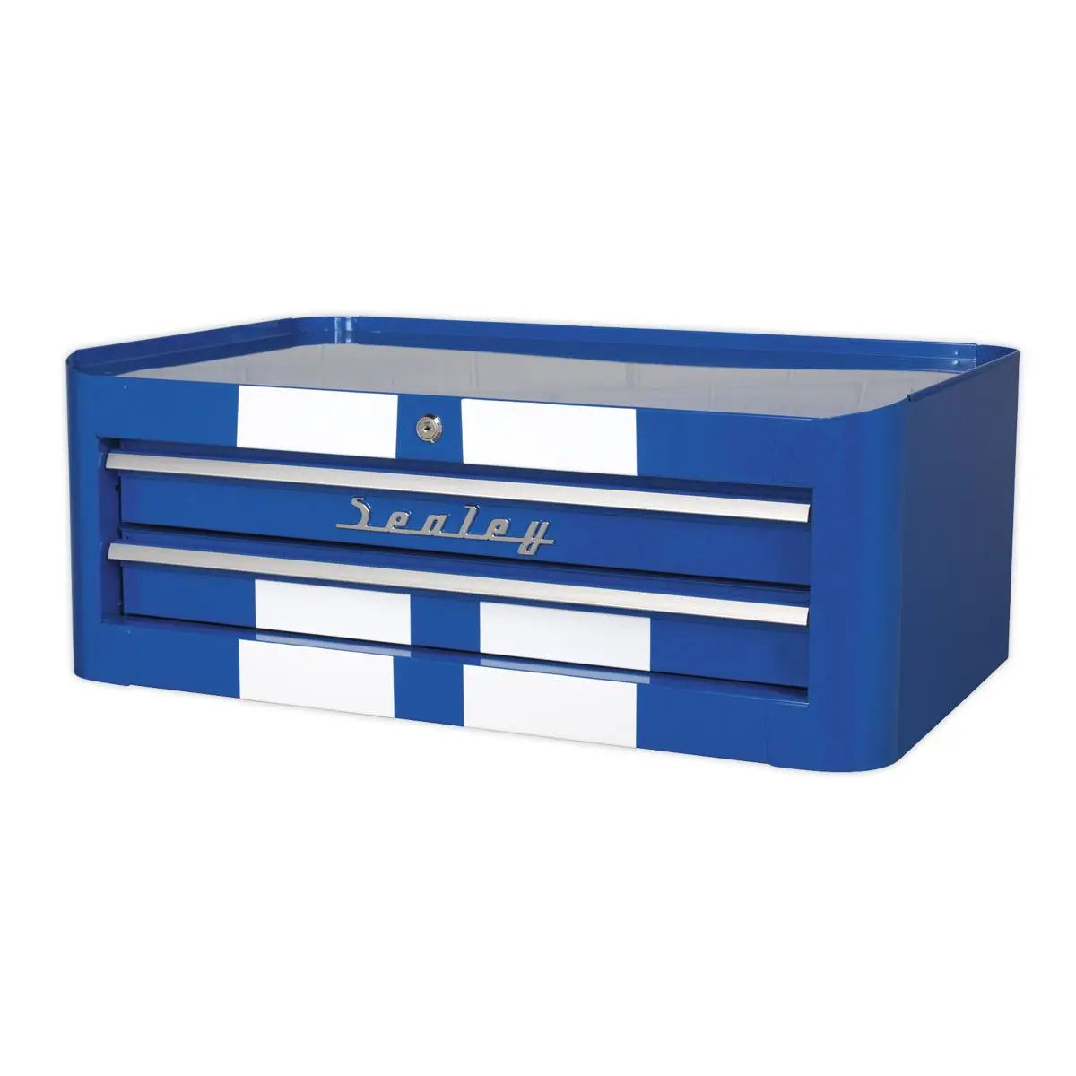 Sealey Premier Mid-Box Tool Chest 2 Drawer Retro Style - Blue with White Stripes 