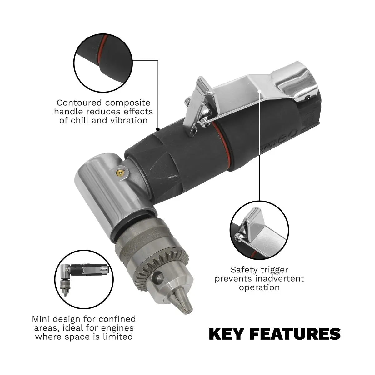 Sealey Premier Mini Air Angle Drill Ø6mm 