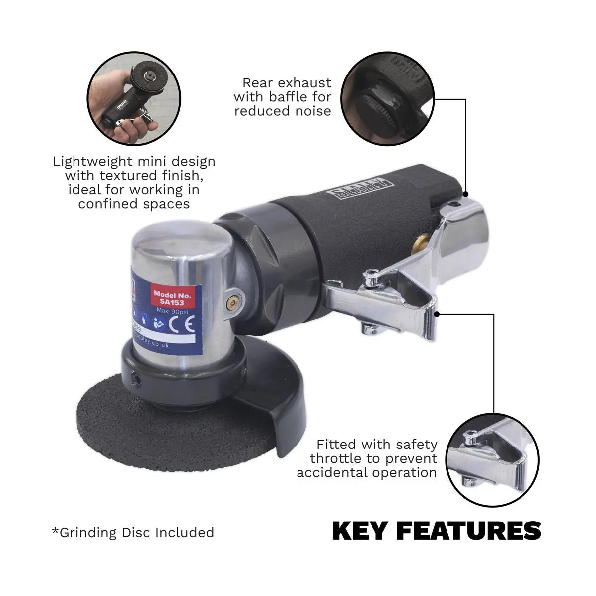 Sealey Premier Mini Air Angle Grinder Ø58mm 