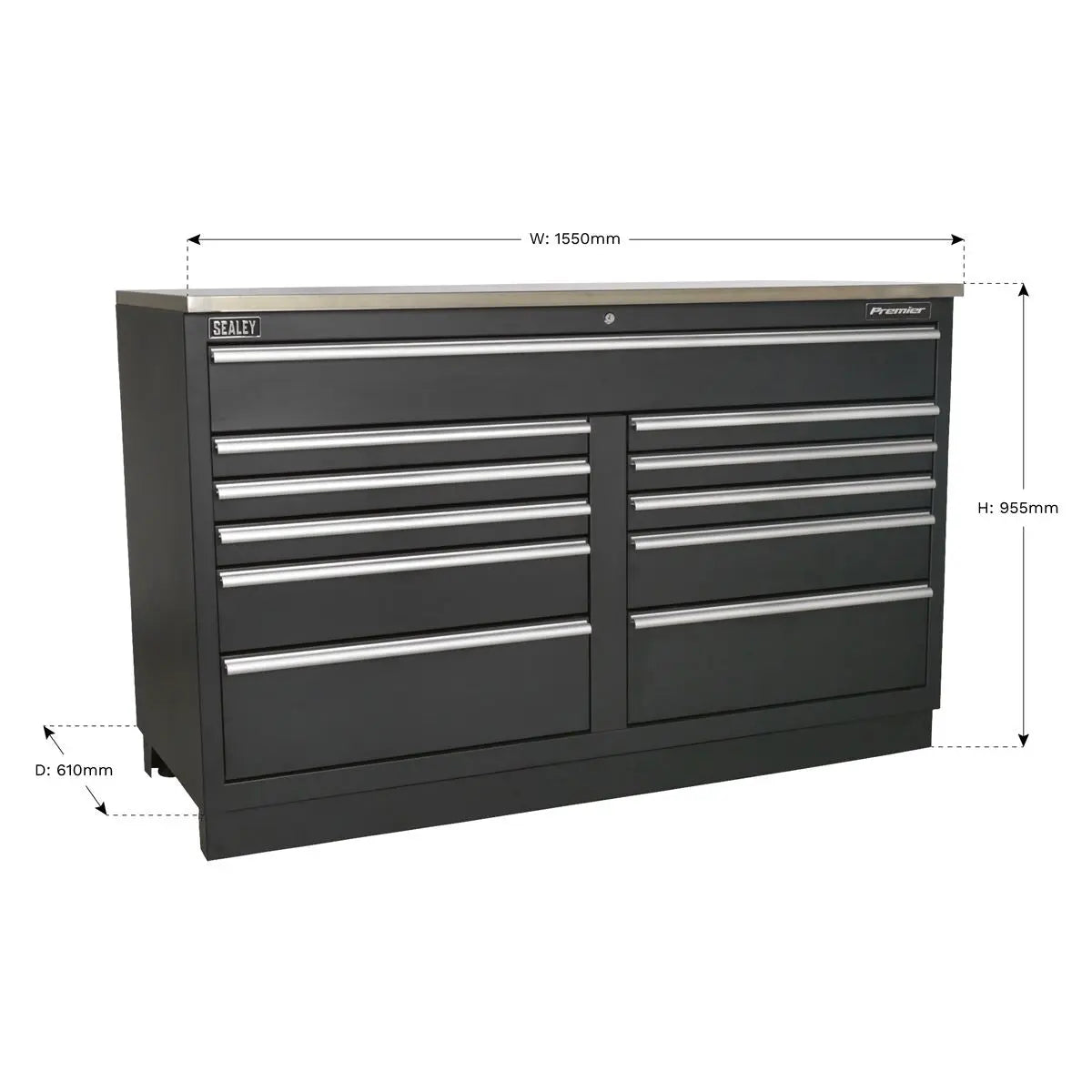 Sealey Premier Modular Floor Cabinet 11 Drawer 1550mm Heavy-Duty 