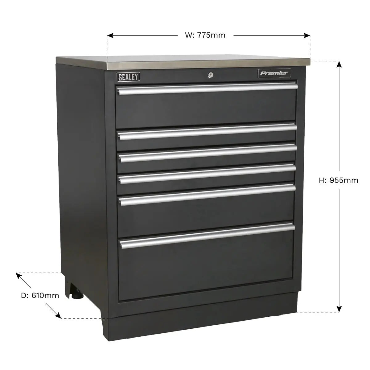Sealey Premier Modular Floor Cabinet 6 Drawer 775mm Heavy-Duty  White Rose Tools