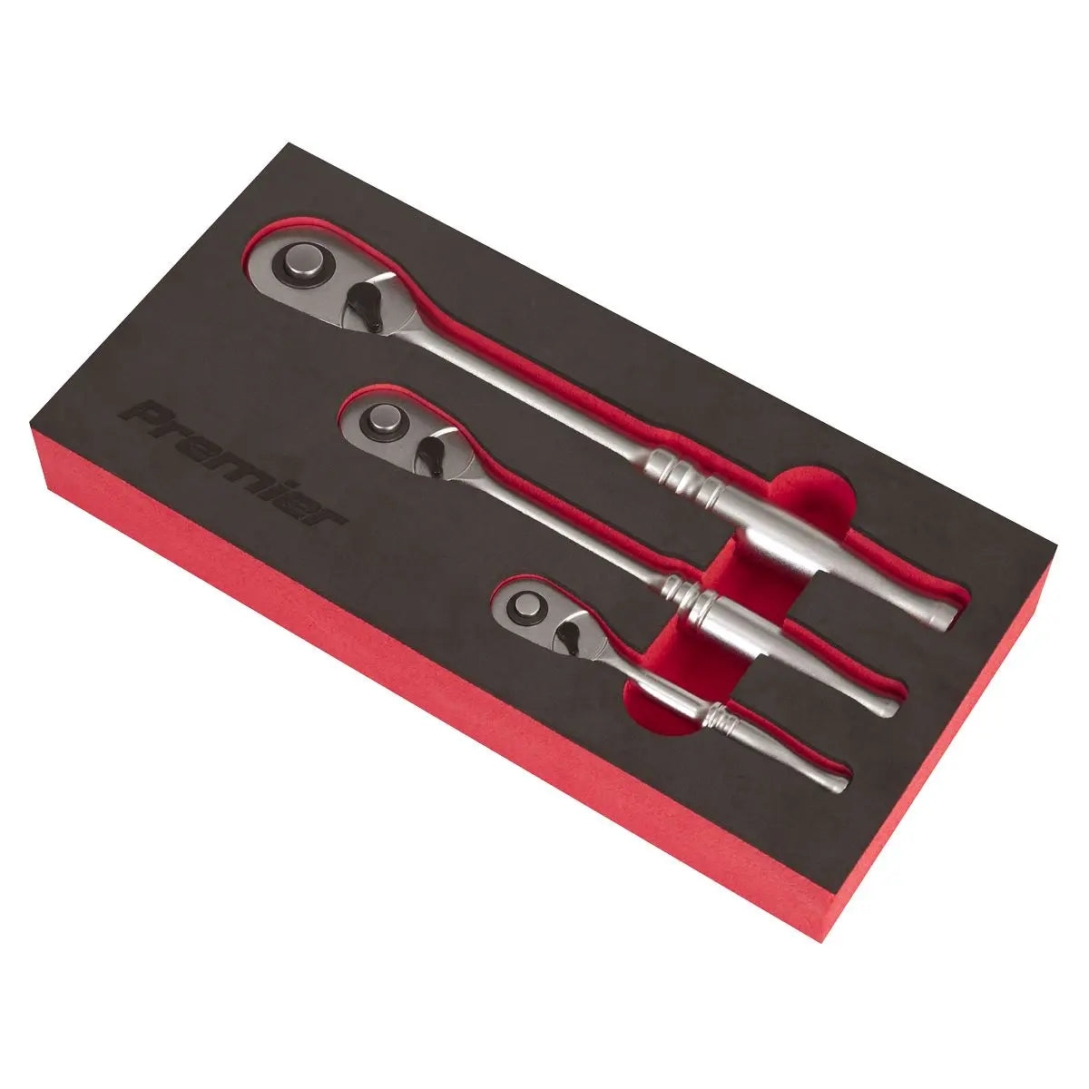Sealey Premier Platinum Ratchet Wrench Set 3pc Pear-Head Flip Reverse - Premier Platinum  White Rose Tools