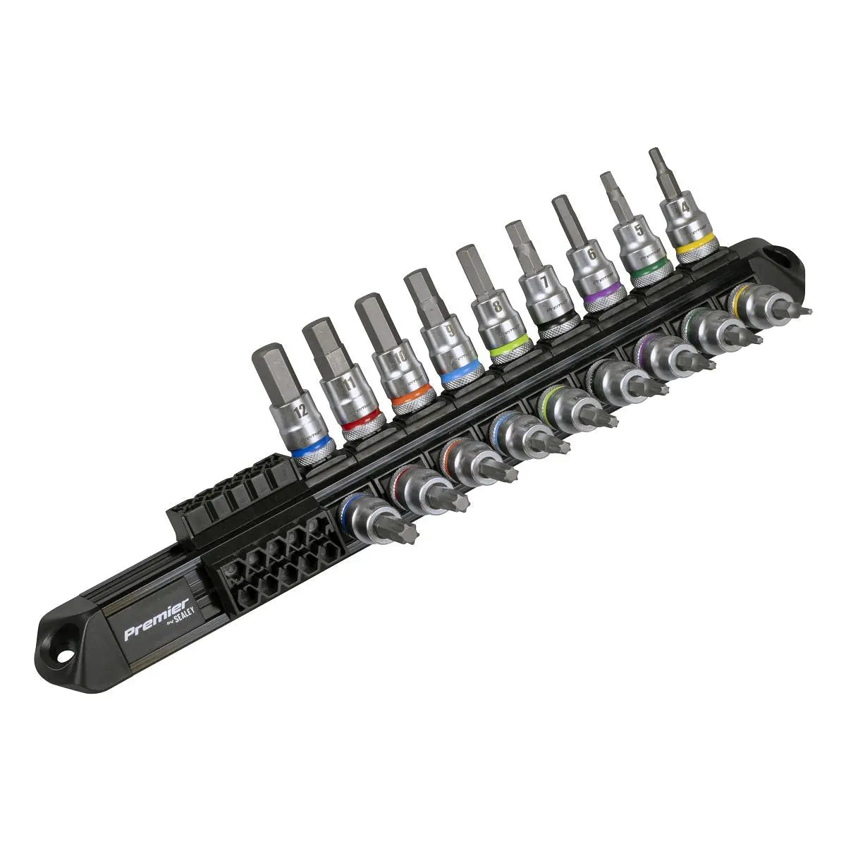 Sealey Premier Platinum Series Hex & TRX-Star* Socket Bit Set 3/8"Sq Drive 18pc  White Rose Tools