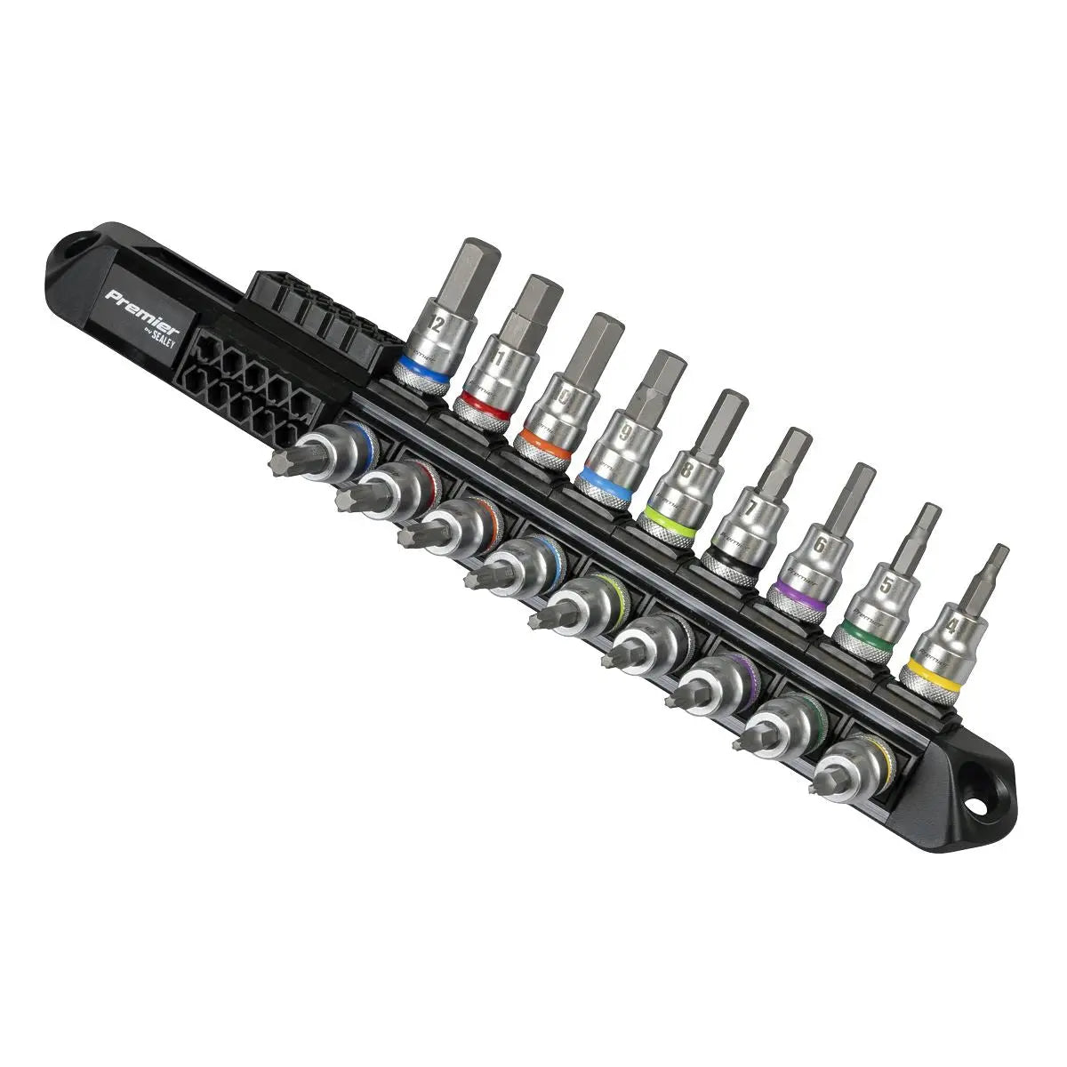 Sealey Premier Platinum Series Hex & TRX-Star* Socket Bit Set 3/8"Sq Drive 18pc  White Rose Tools