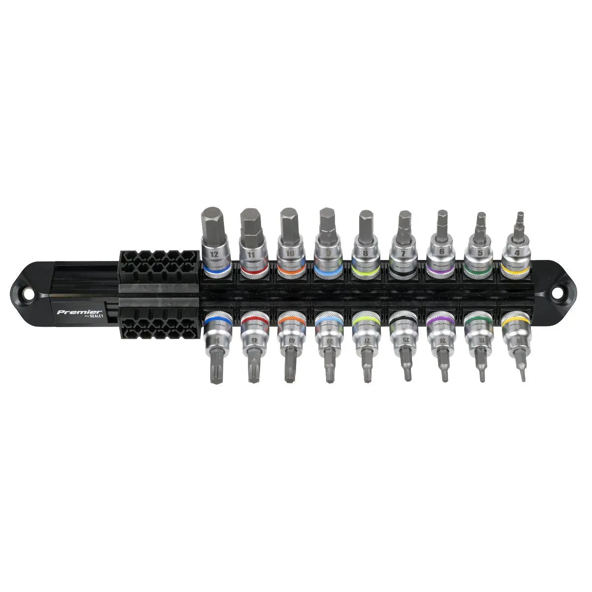 Sealey Premier Platinum Series Hex & TRX-Star* Socket Bit Set 3/8"Sq Drive 18pc  White Rose Tools