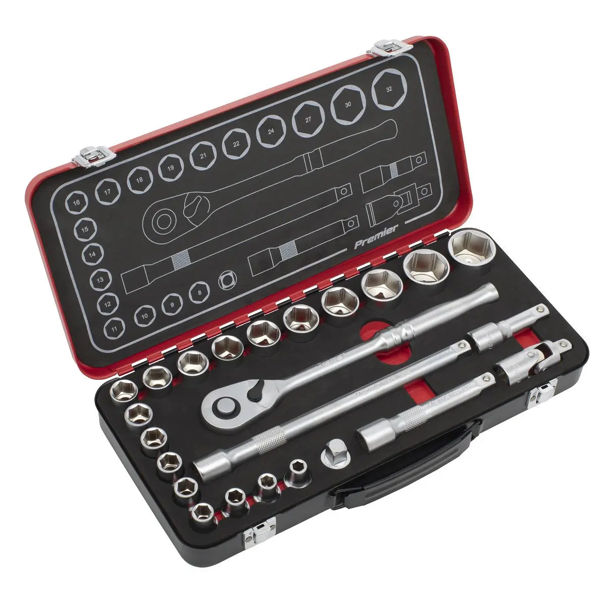 Sealey Premier Platinum Socket Set 1/2"Sq Drive 24pc -  Premier Platinum  White Rose Tools