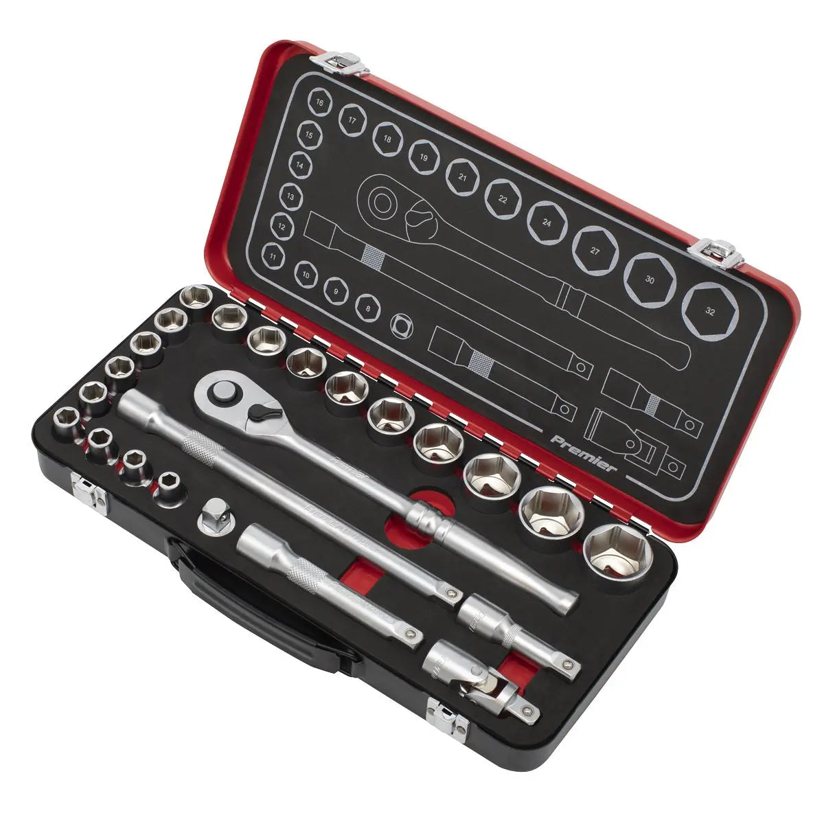 Sealey Premier Platinum Socket Set 1/2"Sq Drive 24pc -  Premier Platinum  White Rose Tools
