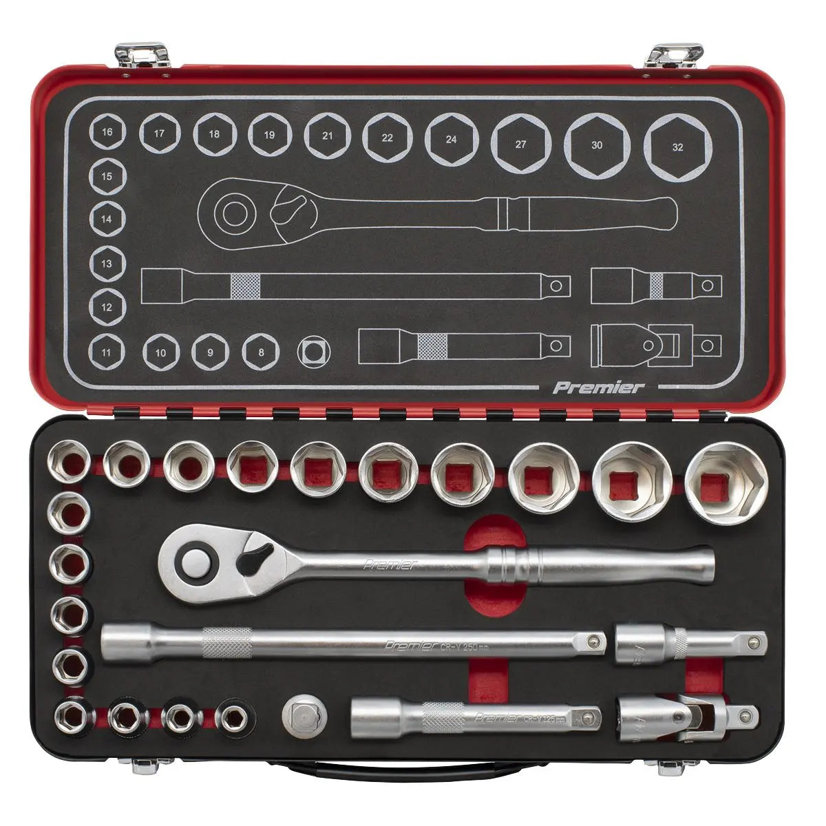 Sealey Premier Platinum Socket Set 1/2"Sq Drive 24pc -  Premier Platinum  White Rose Tools
