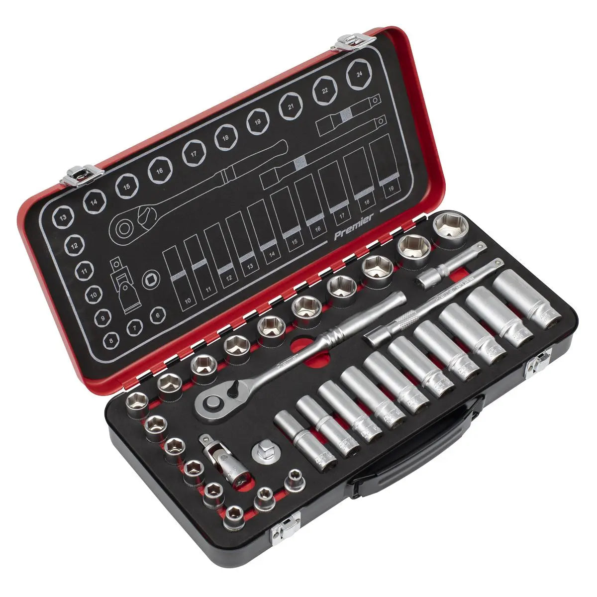 Sealey Premier Platinum Socket Set 3/8"Sq Drive 32pc - Premier Platinum  White Rose Tools