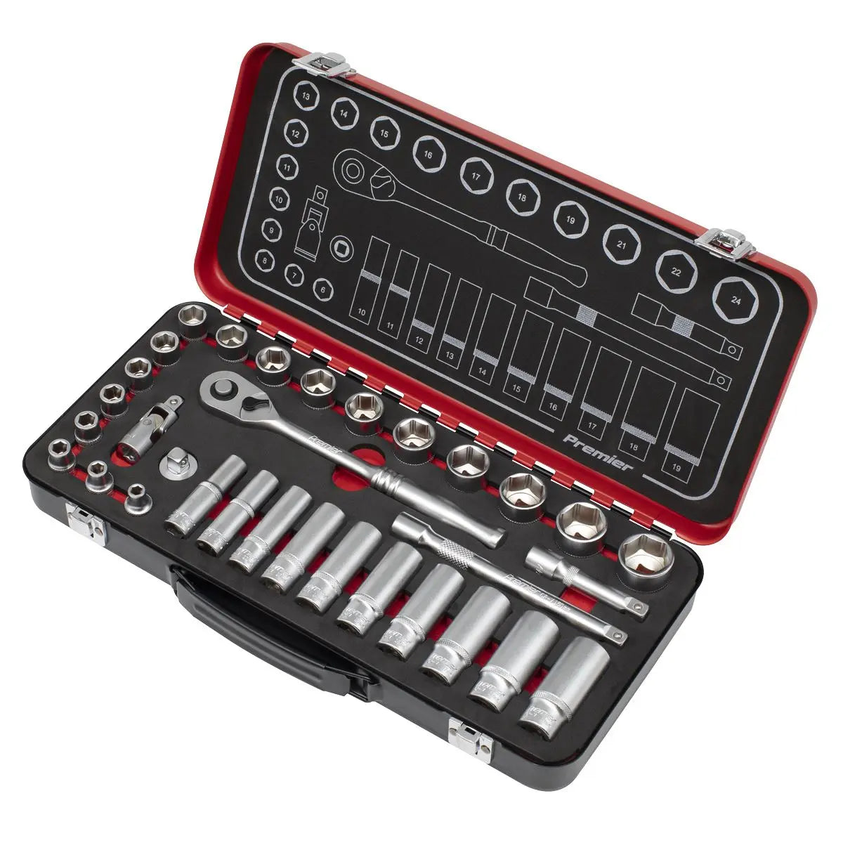 Sealey Premier Platinum Socket Set 3/8"Sq Drive 32pc - Premier Platinum  White Rose Tools