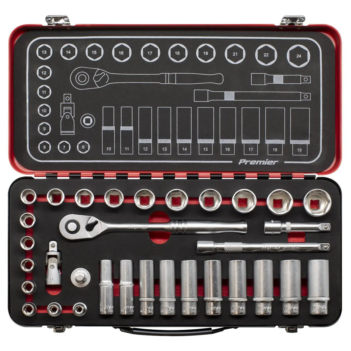 Sealey Premier Platinum Socket Set 3/8"Sq Drive 32pc - Premier Platinum  White Rose Tools