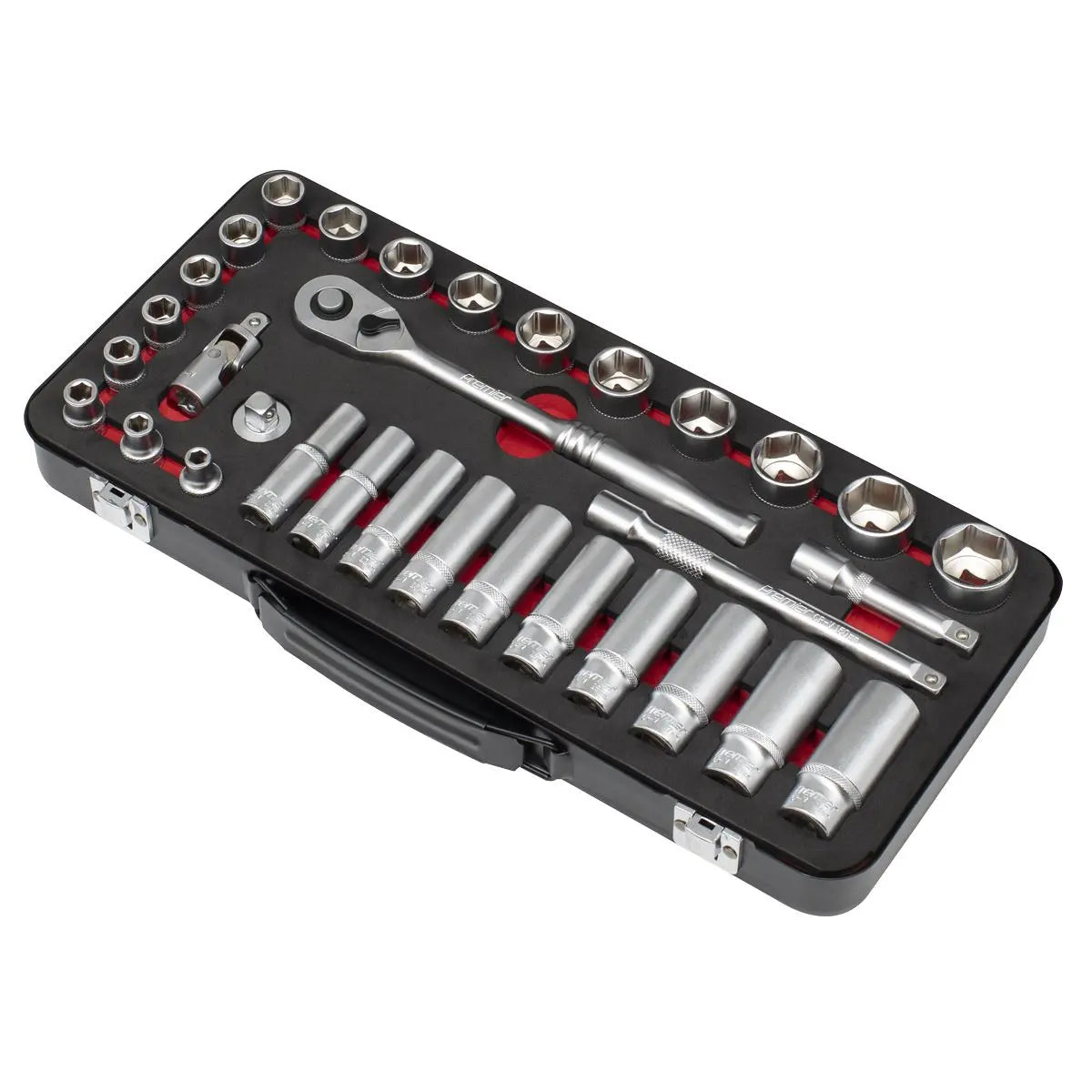 Sealey Premier Platinum Socket Set 3/8"Sq Drive 32pc - Premier Platinum  White Rose Tools