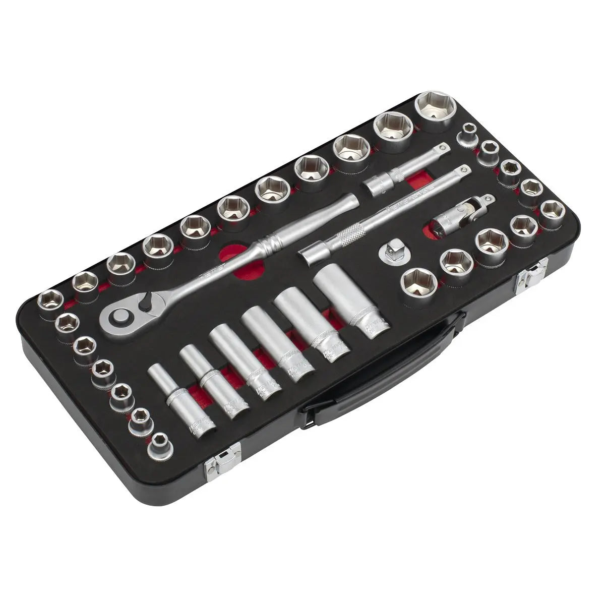 Sealey Premier Platinum Socket Set 3/8"Sq Drive 37pc - Metric/Imperial - Premier Platinum  White Rose Tools