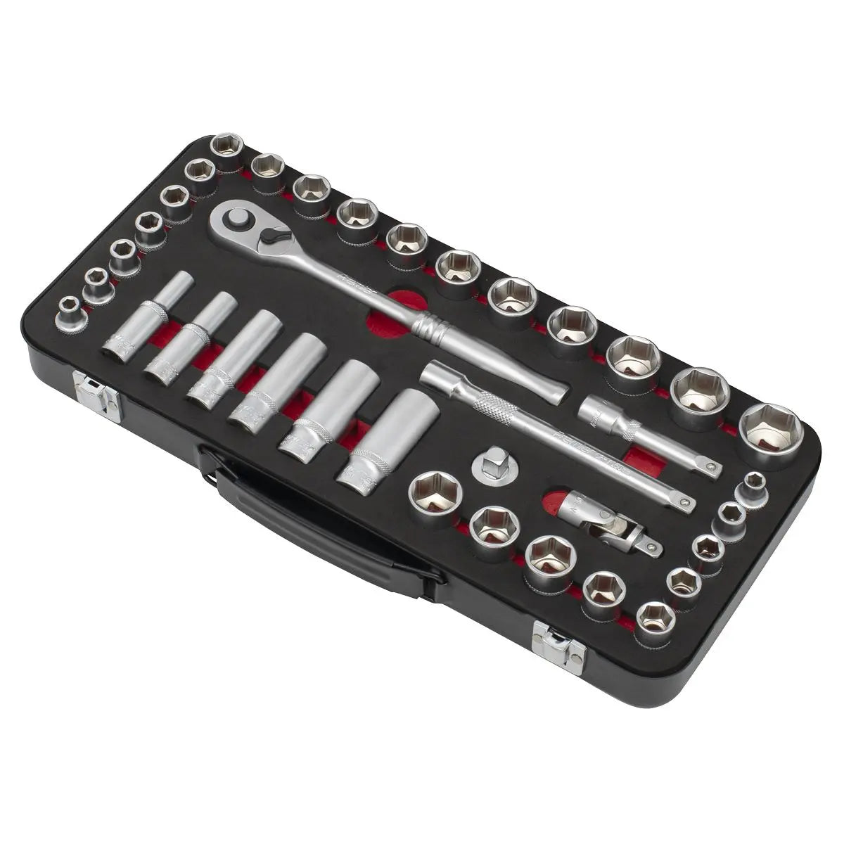 Sealey Premier Platinum Socket Set 3/8"Sq Drive 37pc - Metric/Imperial - Premier Platinum  White Rose Tools