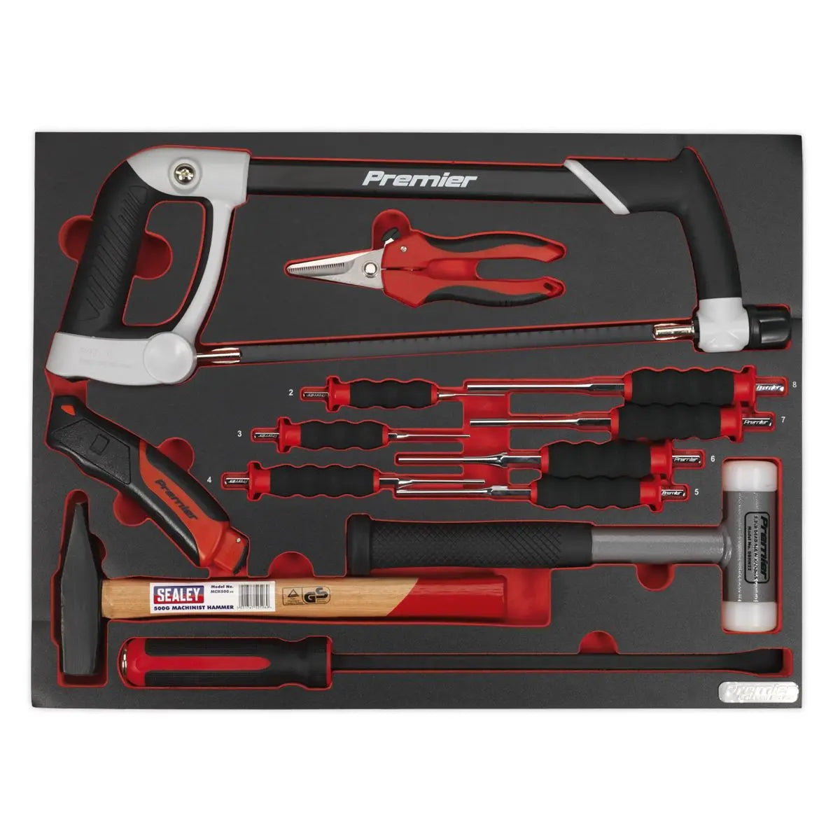 Sealey Premier Platinum Tool Tray with Hacksaw, Hammers & Punches 13pc 