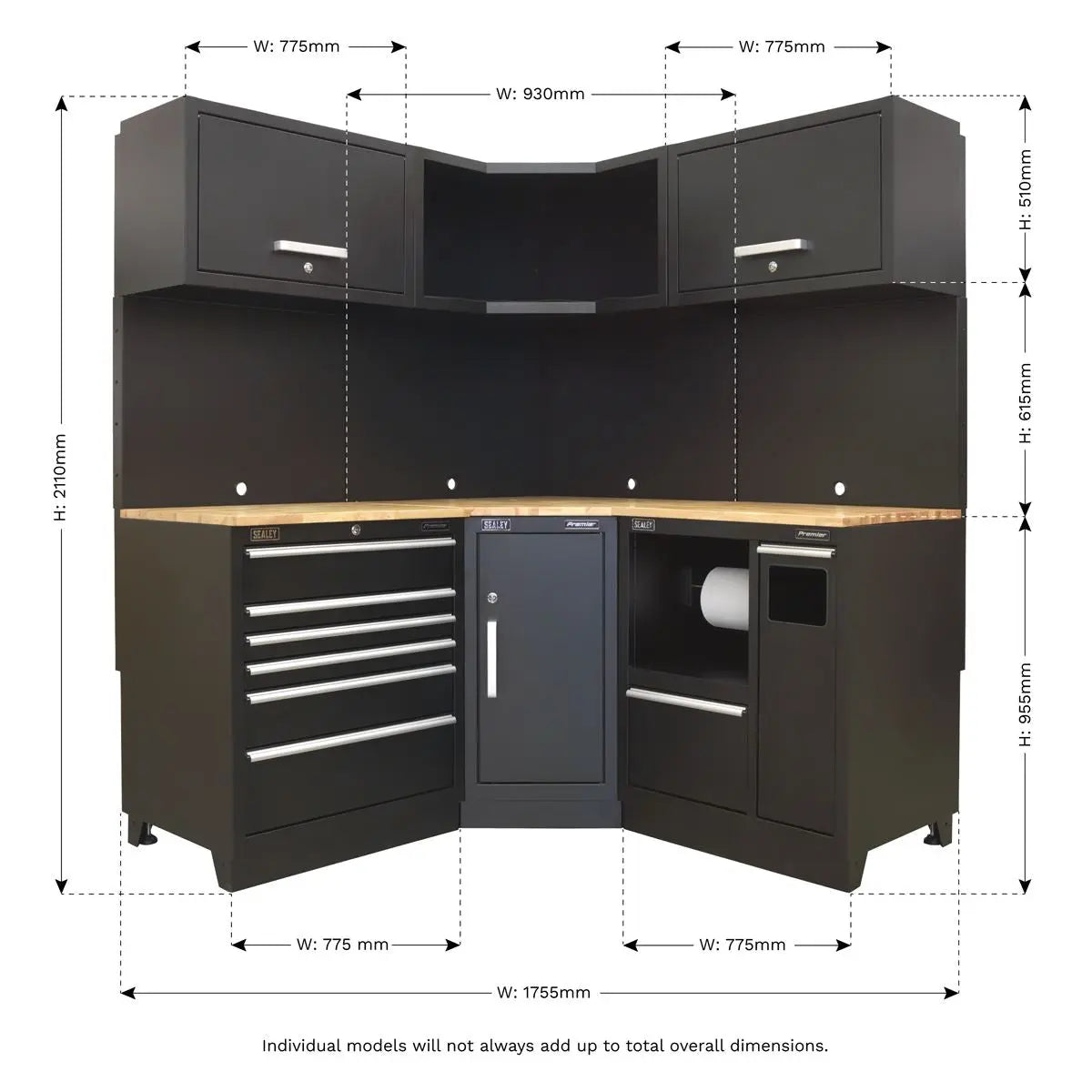 Sealey Premier Premier 1.7m Corner Storage System - Oak Worktop 