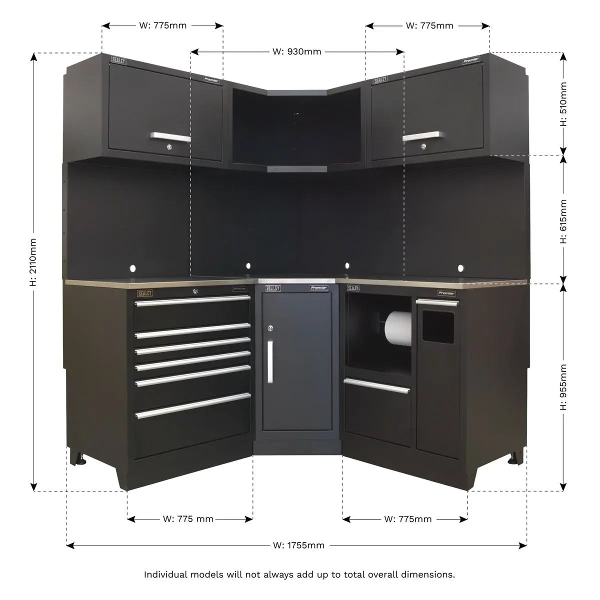 Sealey Premier Premier 1.7m Corner Storage System - Stainless Worktop 