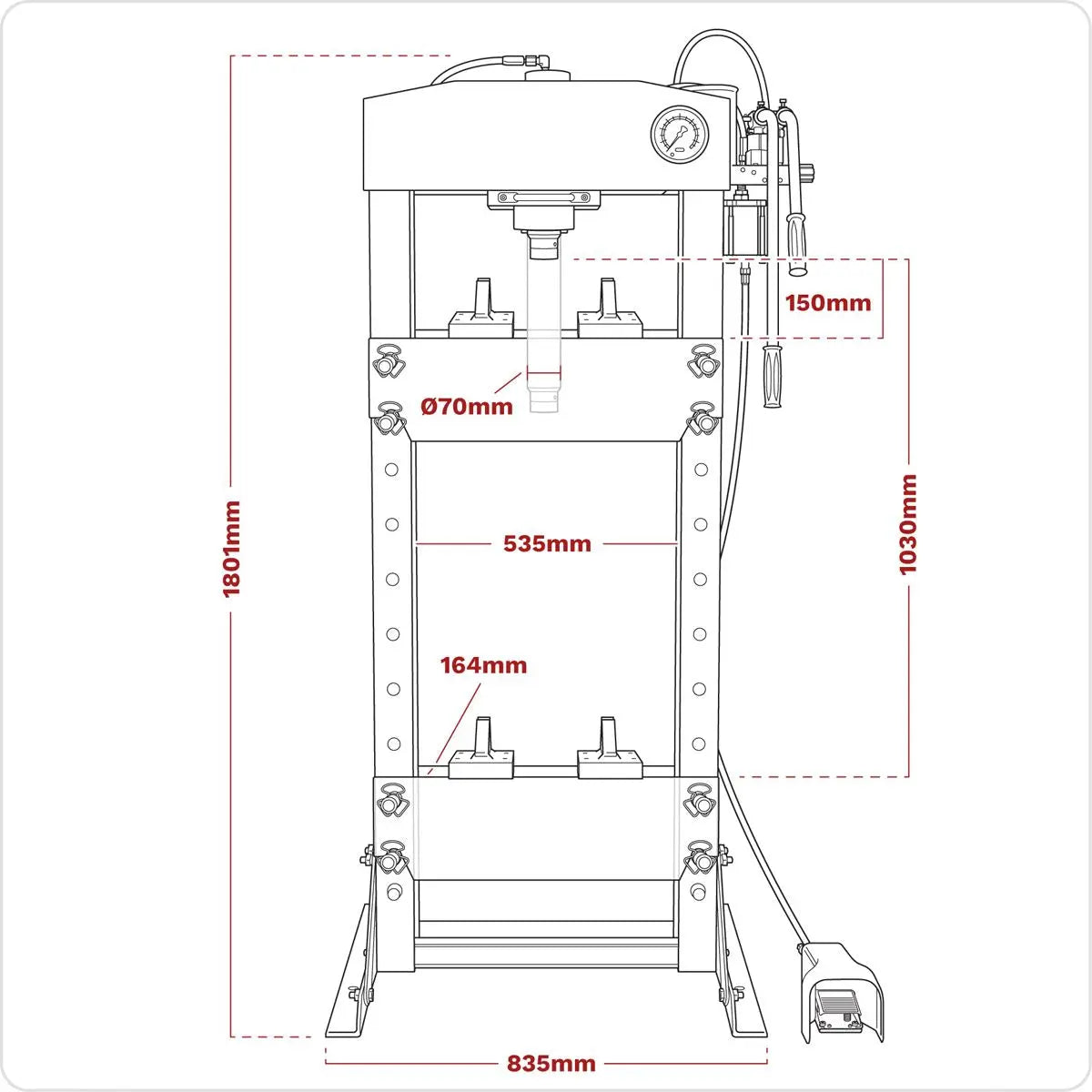 Sealey Premier Premier Air/Hydraulic Floor Type Press with Foot Pedal 30 Tonne 