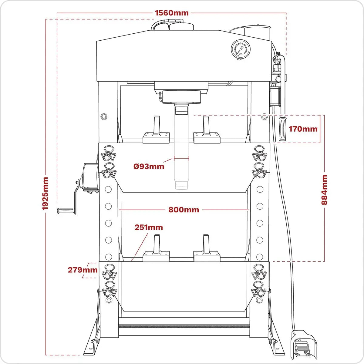 Sealey Premier Premier Air/Hydraulic Floor Type Press with Foot Pedal 75 Tonne 