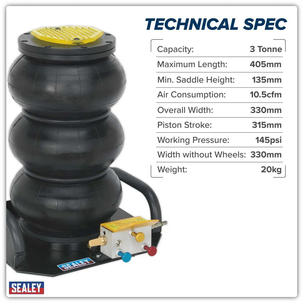 Sealey Premier Premier Air Operated Fast 3-Stage Jack 3 Tonne  White Rose Tools