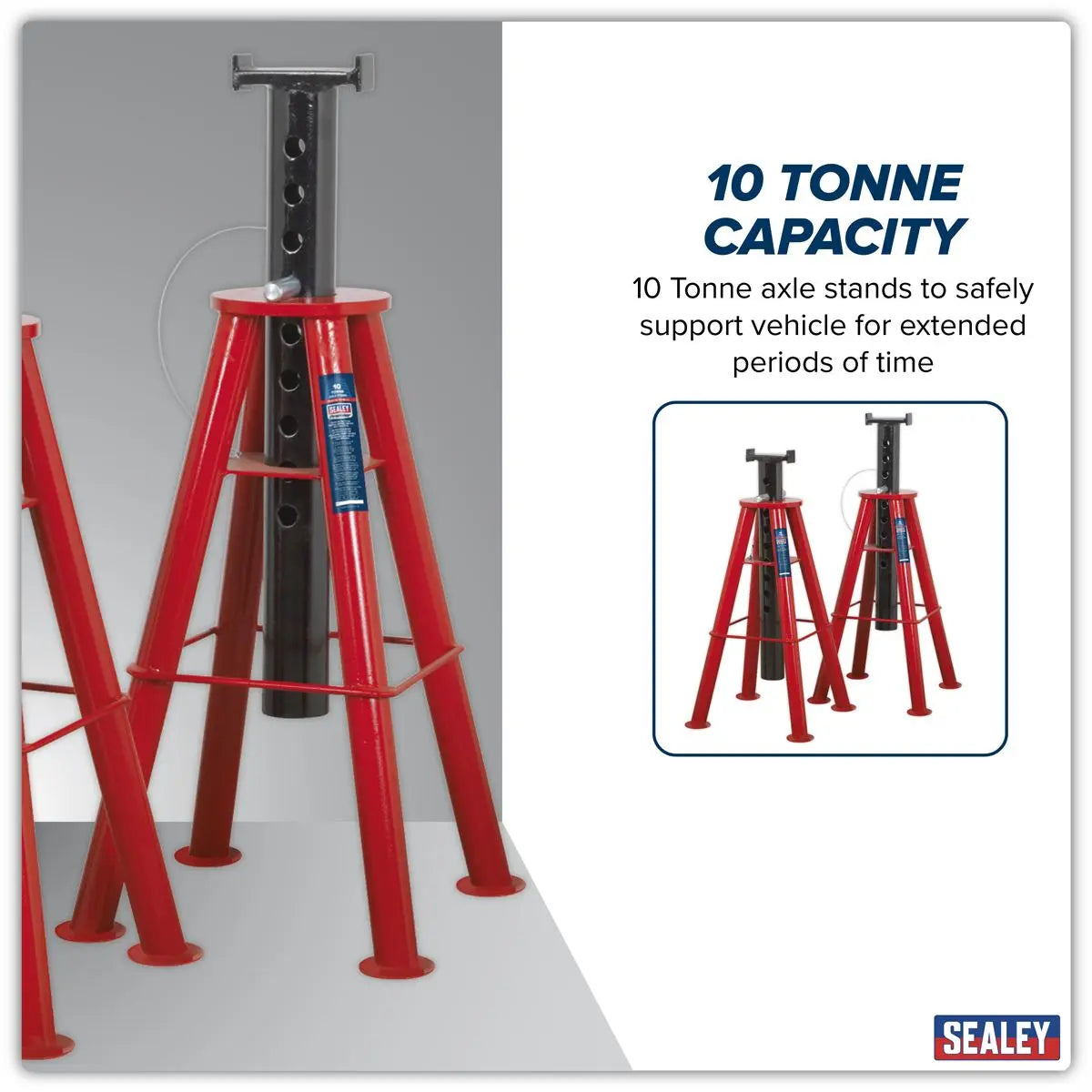 Sealey Premier Premier Axle Stands (Pair) 10 Tonne Capacity per Stand High Level  White Rose Tools