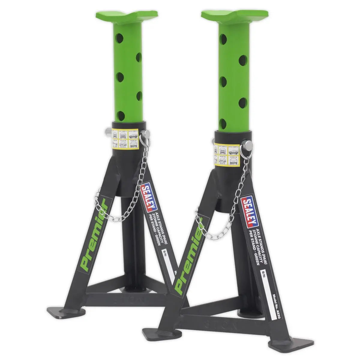 Sealey Premier Premier Axle Stands (Pair) 3 Tonne Capacity per Stand - Green 