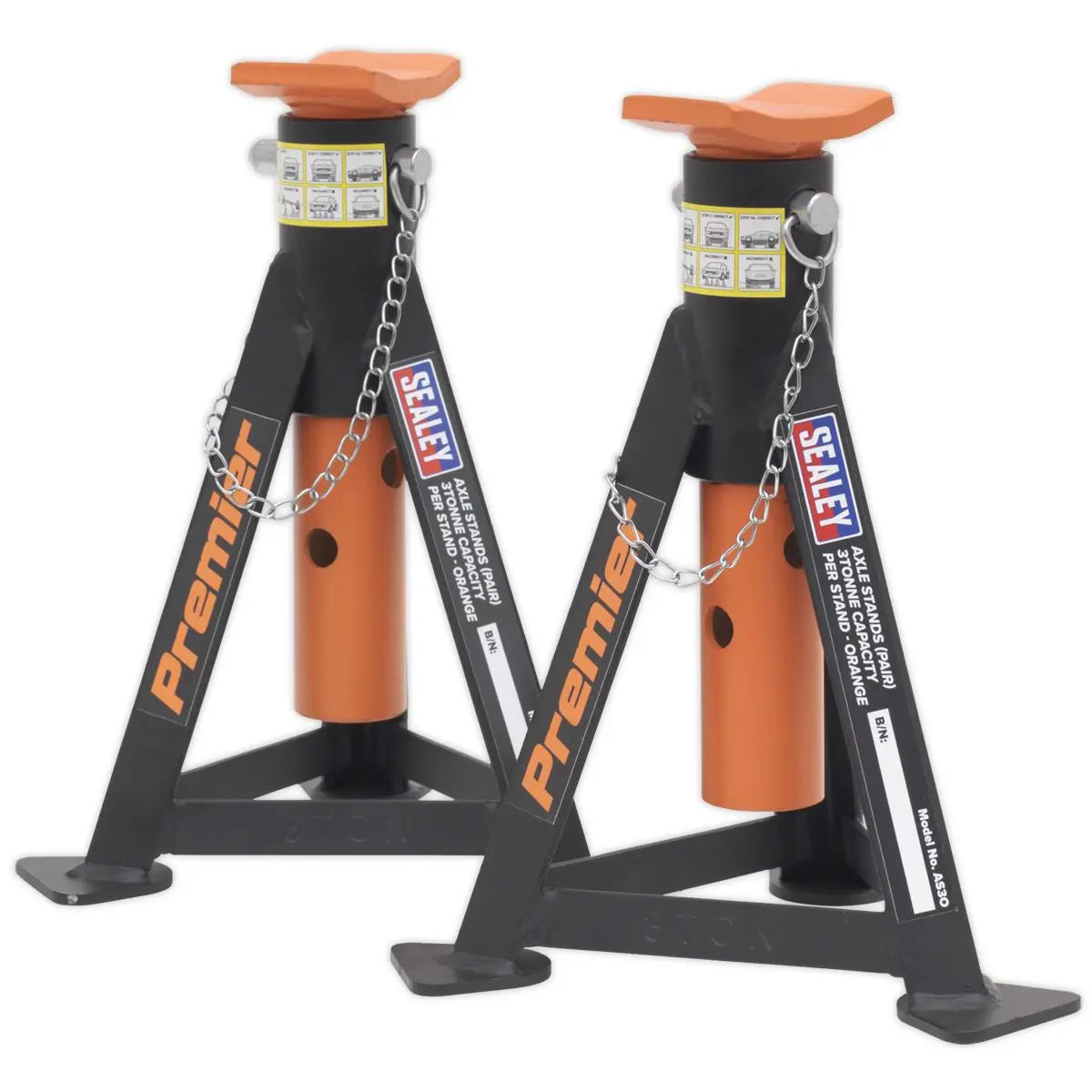 Sealey Premier Premier Axle Stands (Pair) 3 Tonne Capacity per Stand - Orange 