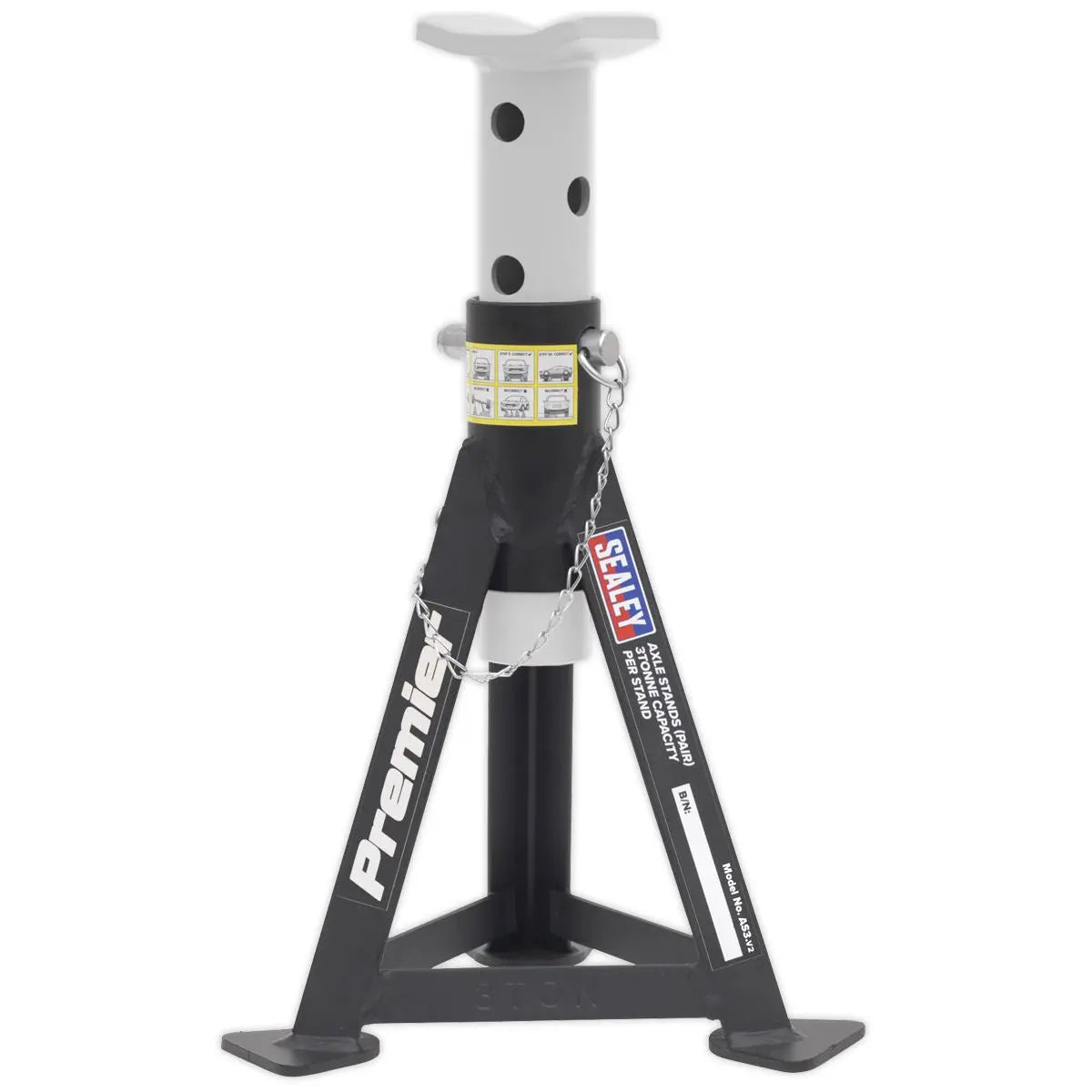 Sealey Premier Premier Axle Stands (Pair) 3 Tonne Capacity per Stand - White 