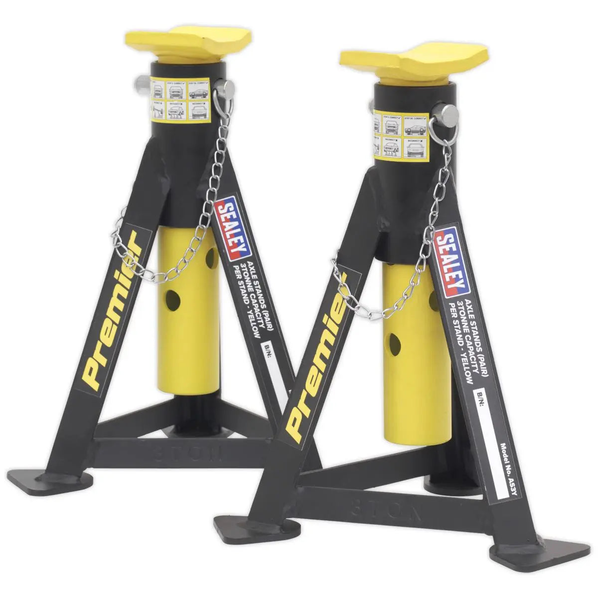 Sealey Premier Premier Axle Stands (Pair) 3 Tonne Capacity per Stand - Yellow 