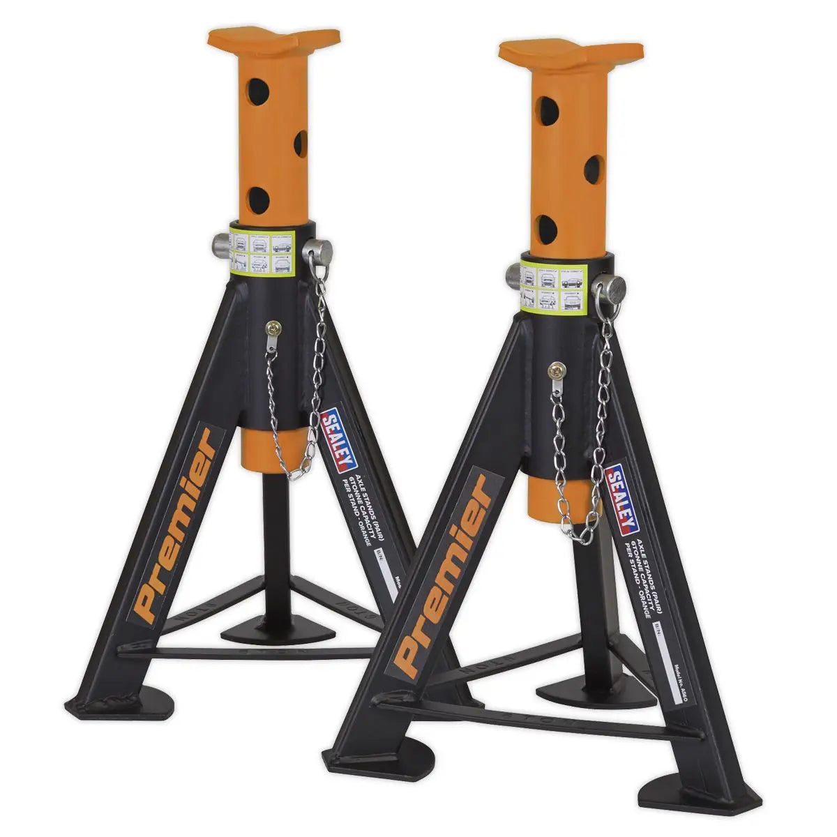 Sealey Premier Premier Axle Stands (Pair) 6 Tonne Capacity per Stand - Orange 