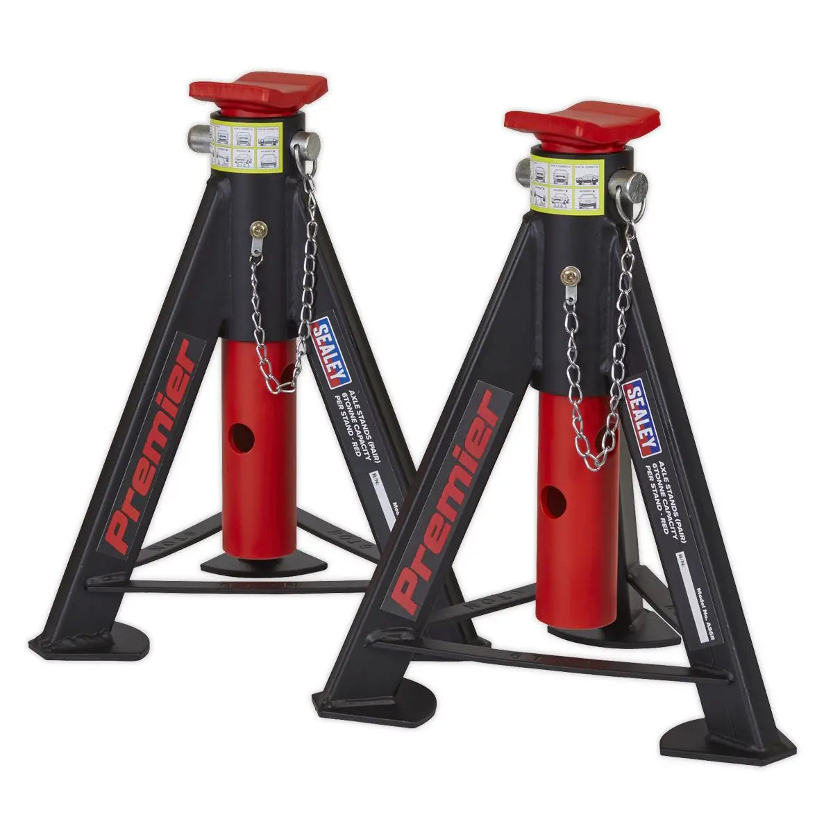 Sealey Premier Premier Axle Stands (Pair) 6 Tonne Capacity per Stand - Red 