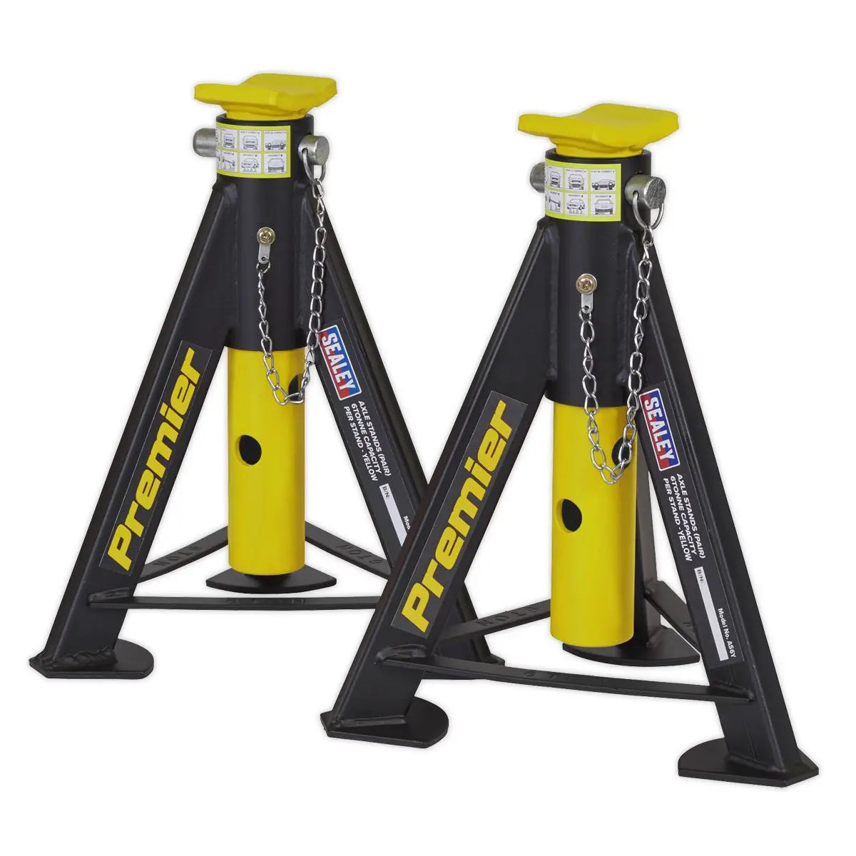 Sealey Premier Premier Axle Stands (Pair) 6 Tonne Capacity per Stand - Yellow 