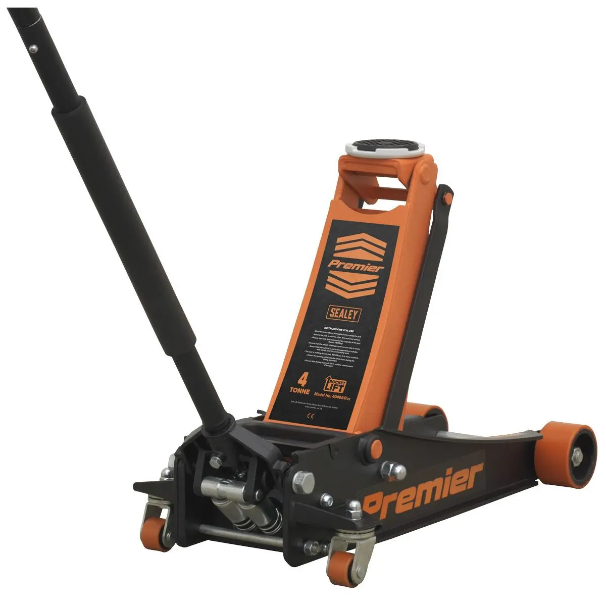 Sealey Premier Premier Low Profile Trolley Jack with Rocket Lift 4 Tonne - Orange 
