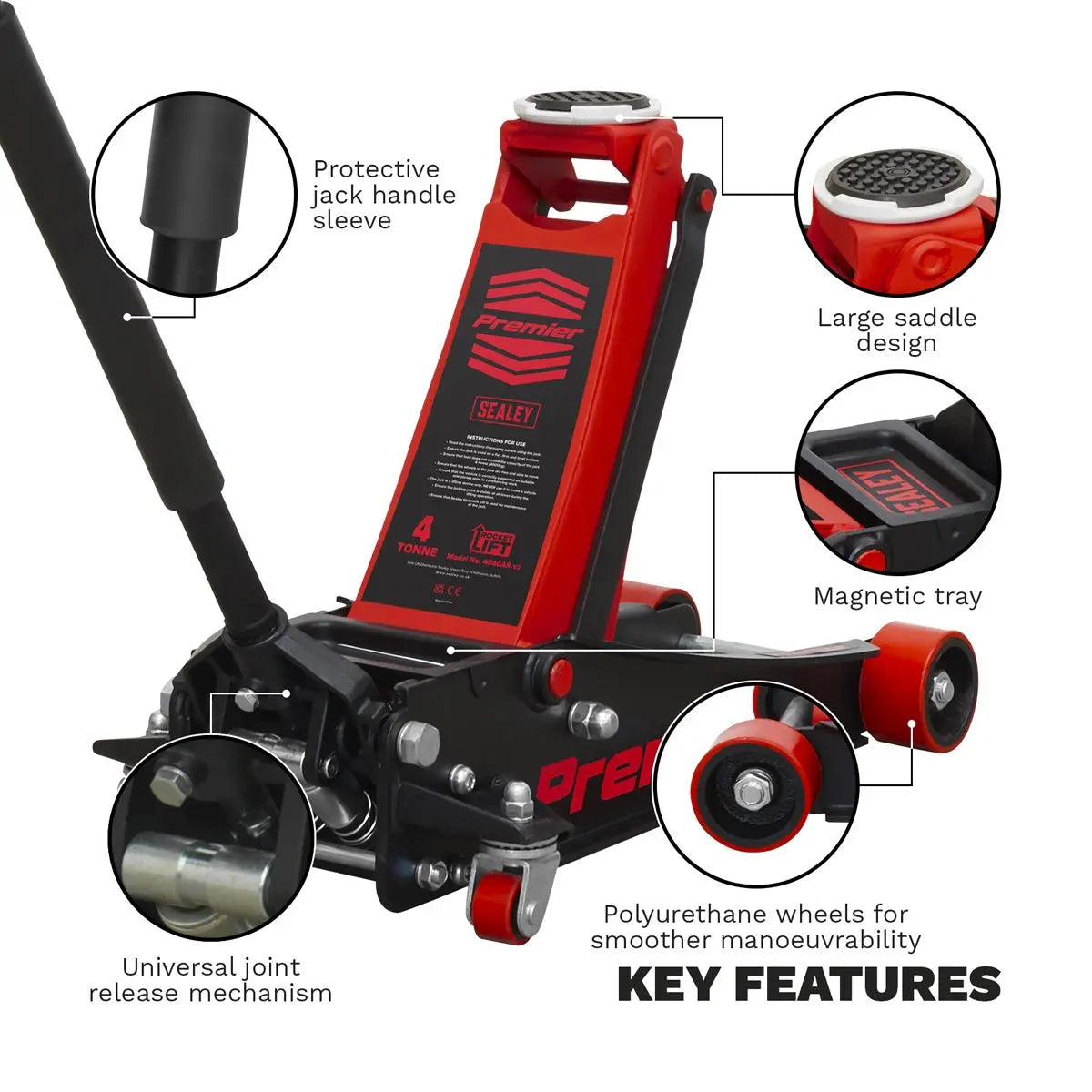 Sealey Premier Premier Low Profile Trolley Jack with Rocket Lift 4 Tonne - Red 