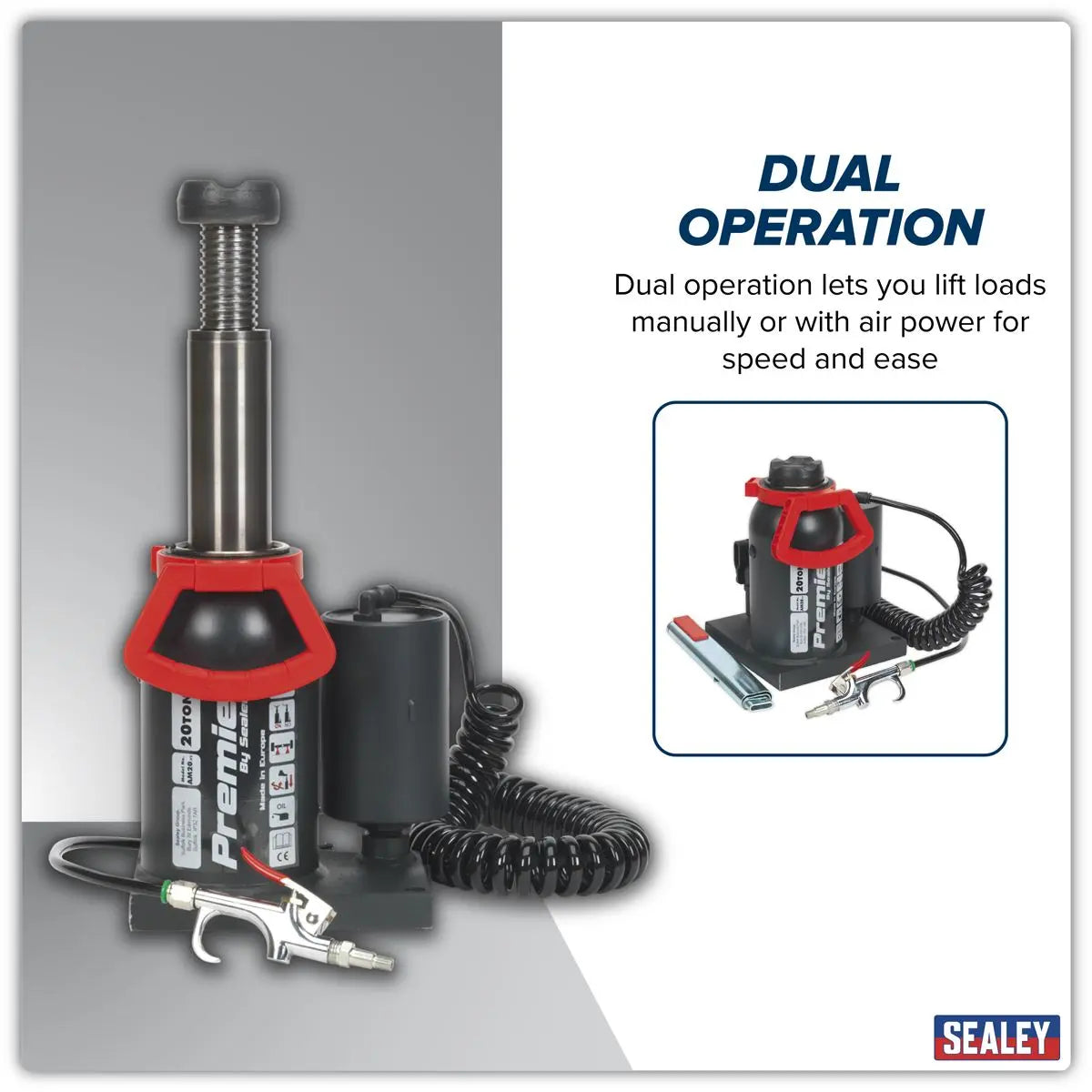 Sealey Premier Premier Manual/Air Hydraulic Bottle Jack 20 Tonne  White Rose Tools