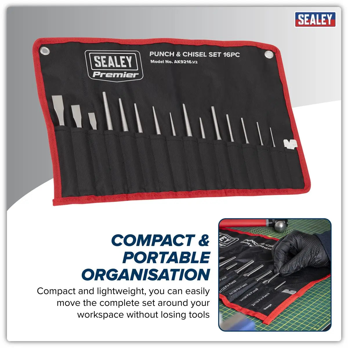 Sealey Premier Punch & Chisel Set 16pc  White Rose Tools