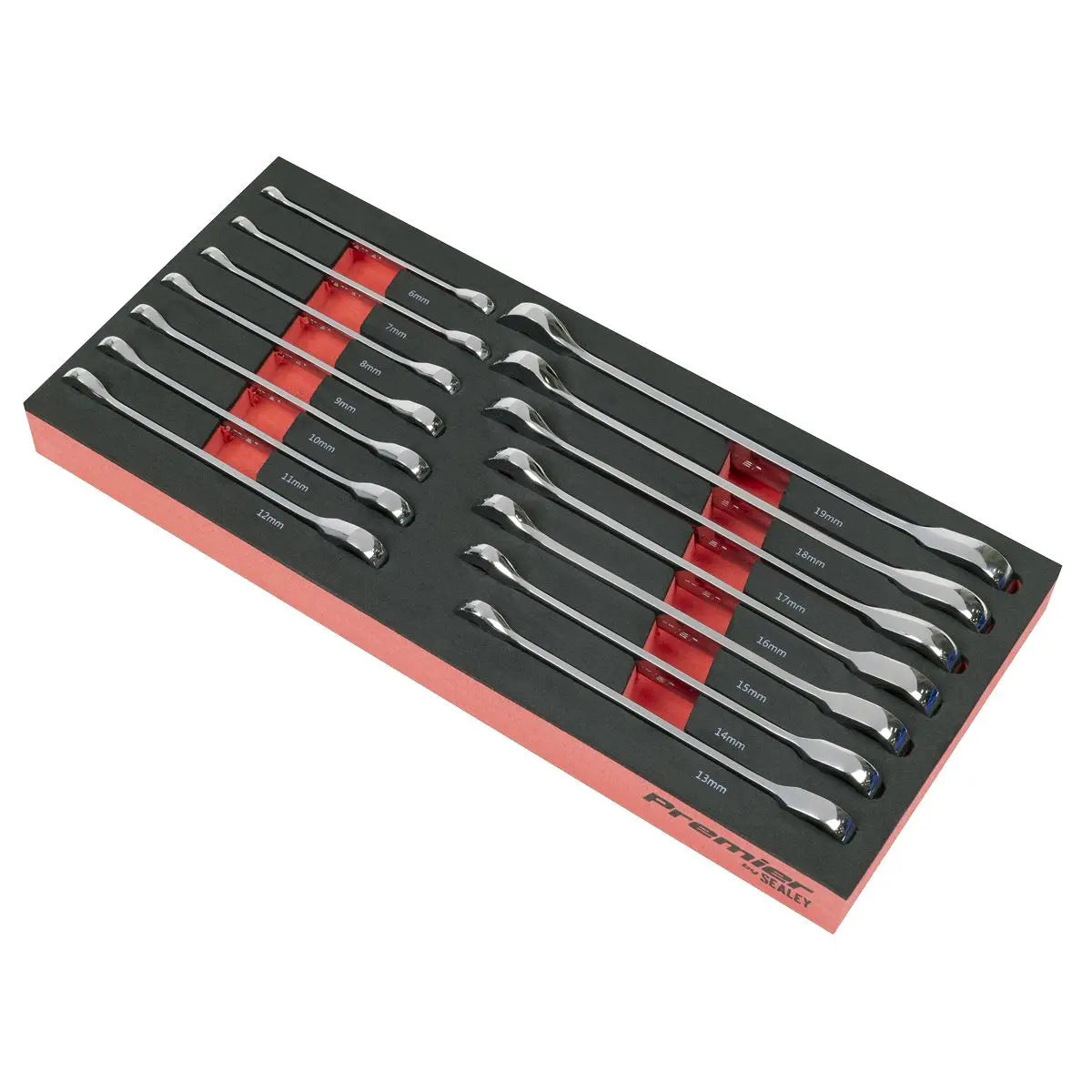 Sealey Premier Ratchet Spanner Set with Tool Tray 14pc  White Rose Tools