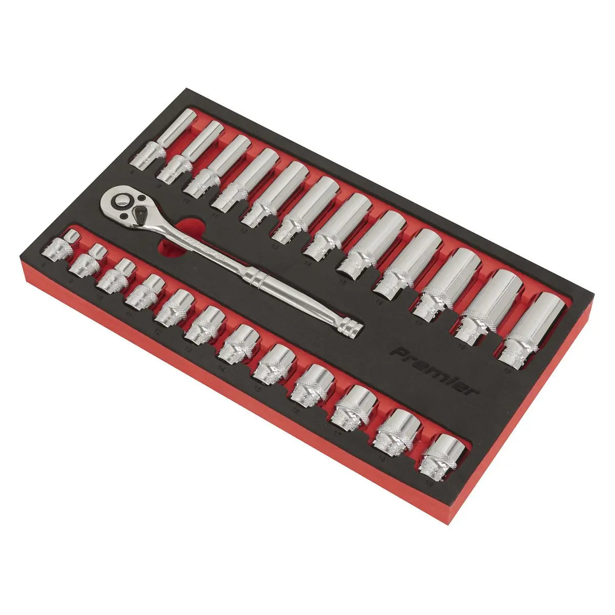 Sealey Premier Ratchet Wrench & Socket Set 25pc 3/8"Sq Drive 