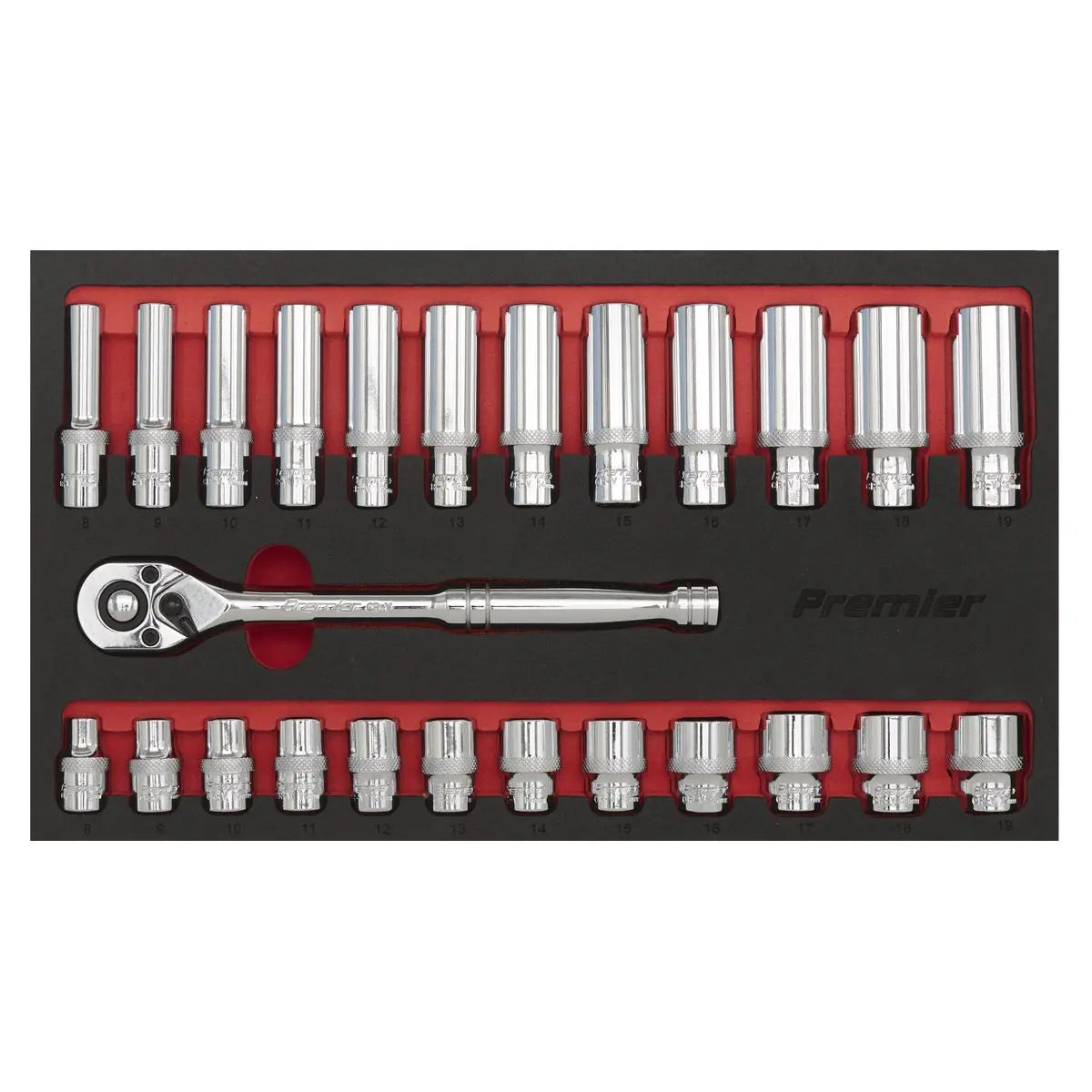 Sealey Premier Ratchet Wrench & Socket Set 25pc 3/8"Sq Drive 