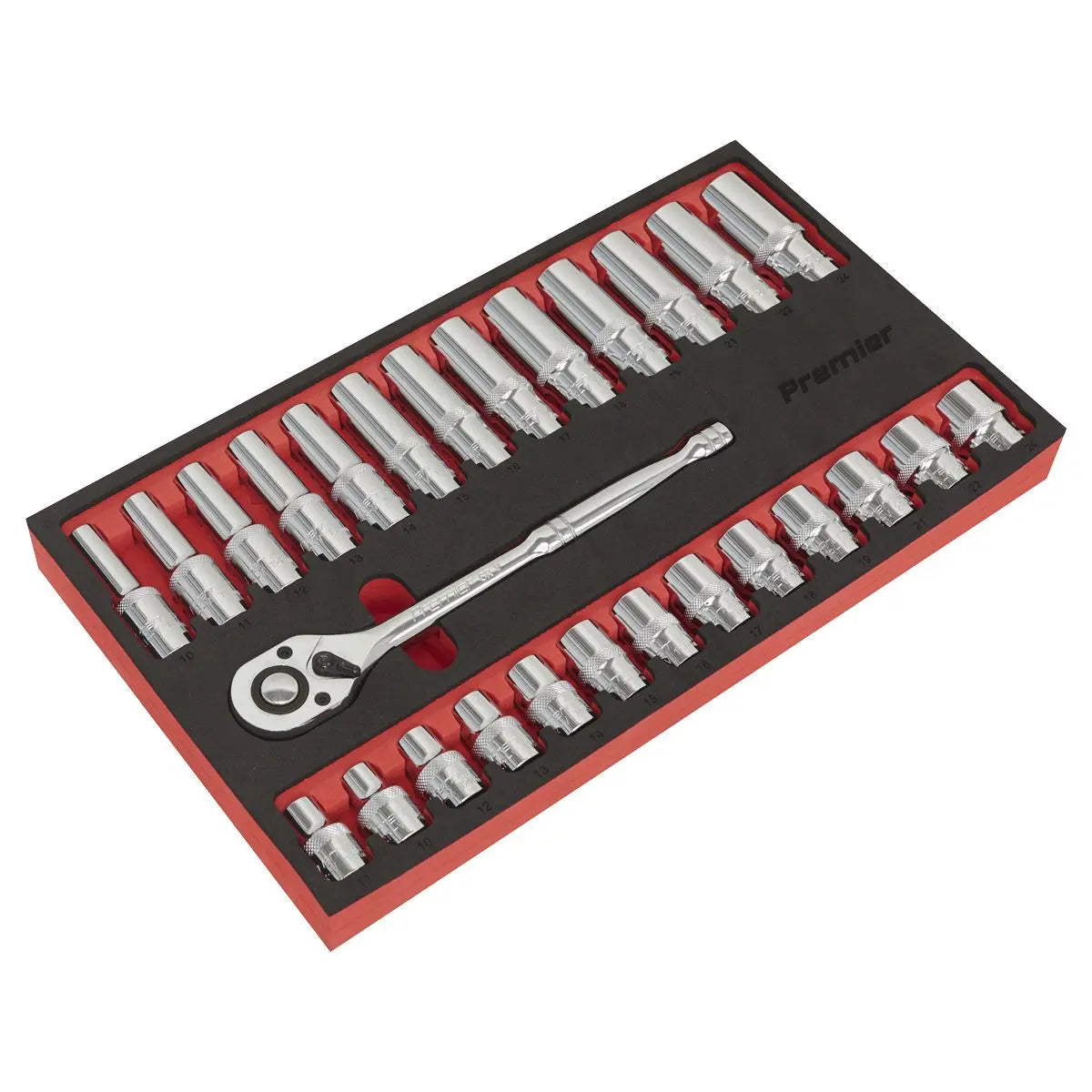 Sealey Premier Ratchet Wrench & Socket Set 27pc 1/2"Sq Drive 
