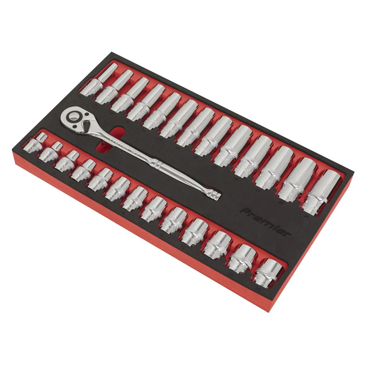 Sealey Premier Ratchet Wrench & Socket Set 27pc 1/2"Sq Drive 