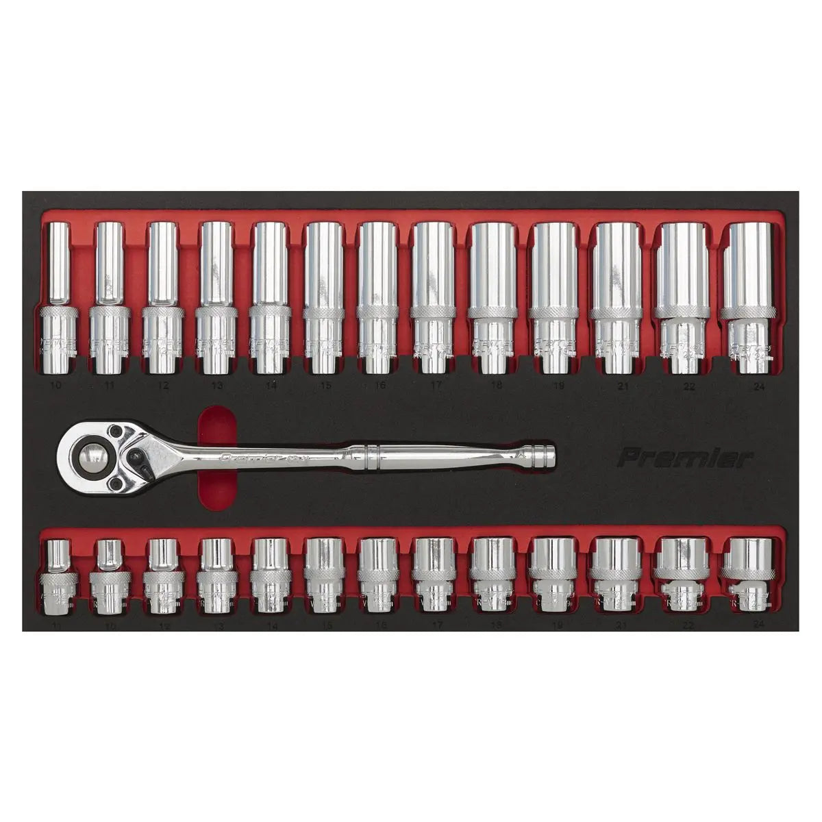 Sealey Premier Ratchet Wrench & Socket Set 27pc 1/2"Sq Drive 