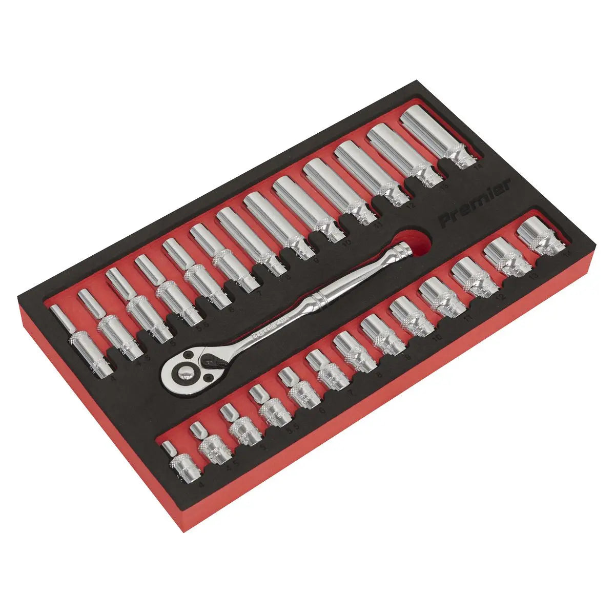 Sealey Premier Ratchet Wrench & Socket Set 27pc 1/4"Sq Drive 