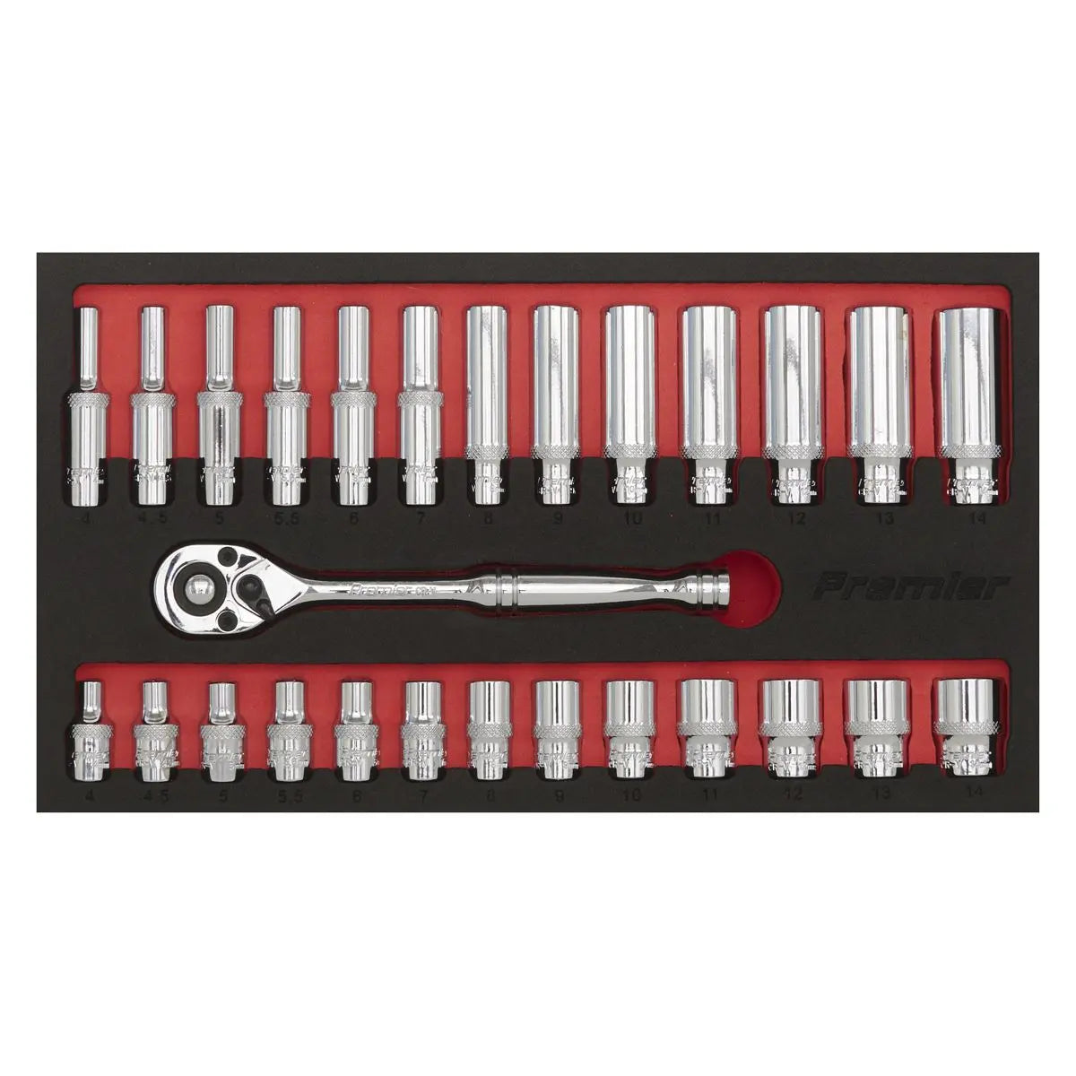 Sealey Premier Ratchet Wrench & Socket Set 27pc 1/4"Sq Drive 