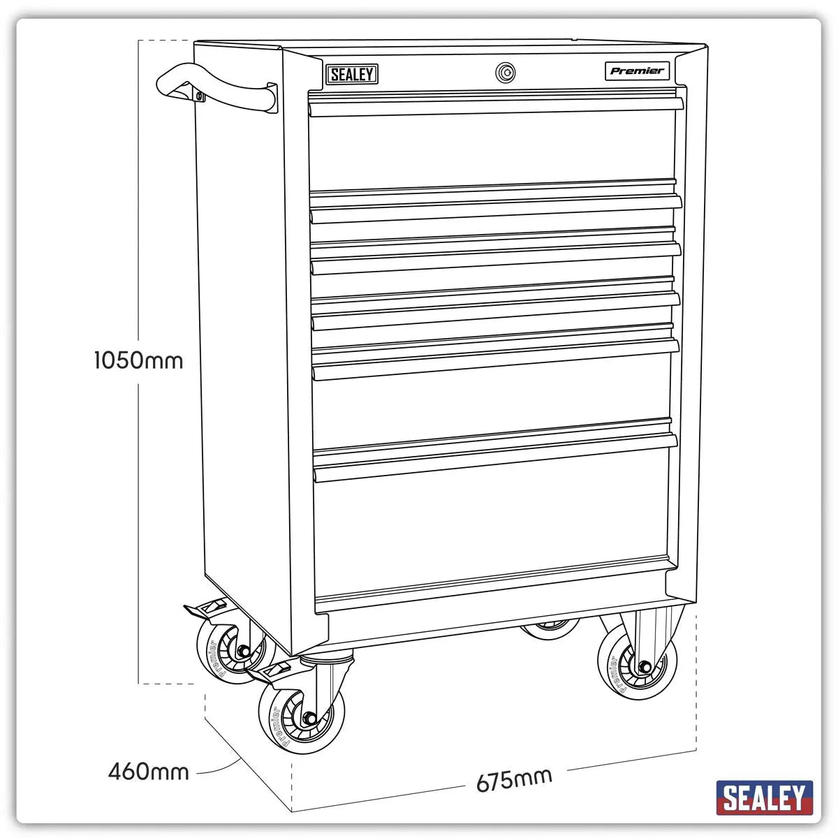 Sealey Premier Rollcab 6 Drawer 675mm Heavy-Duty Black  White Rose Tools