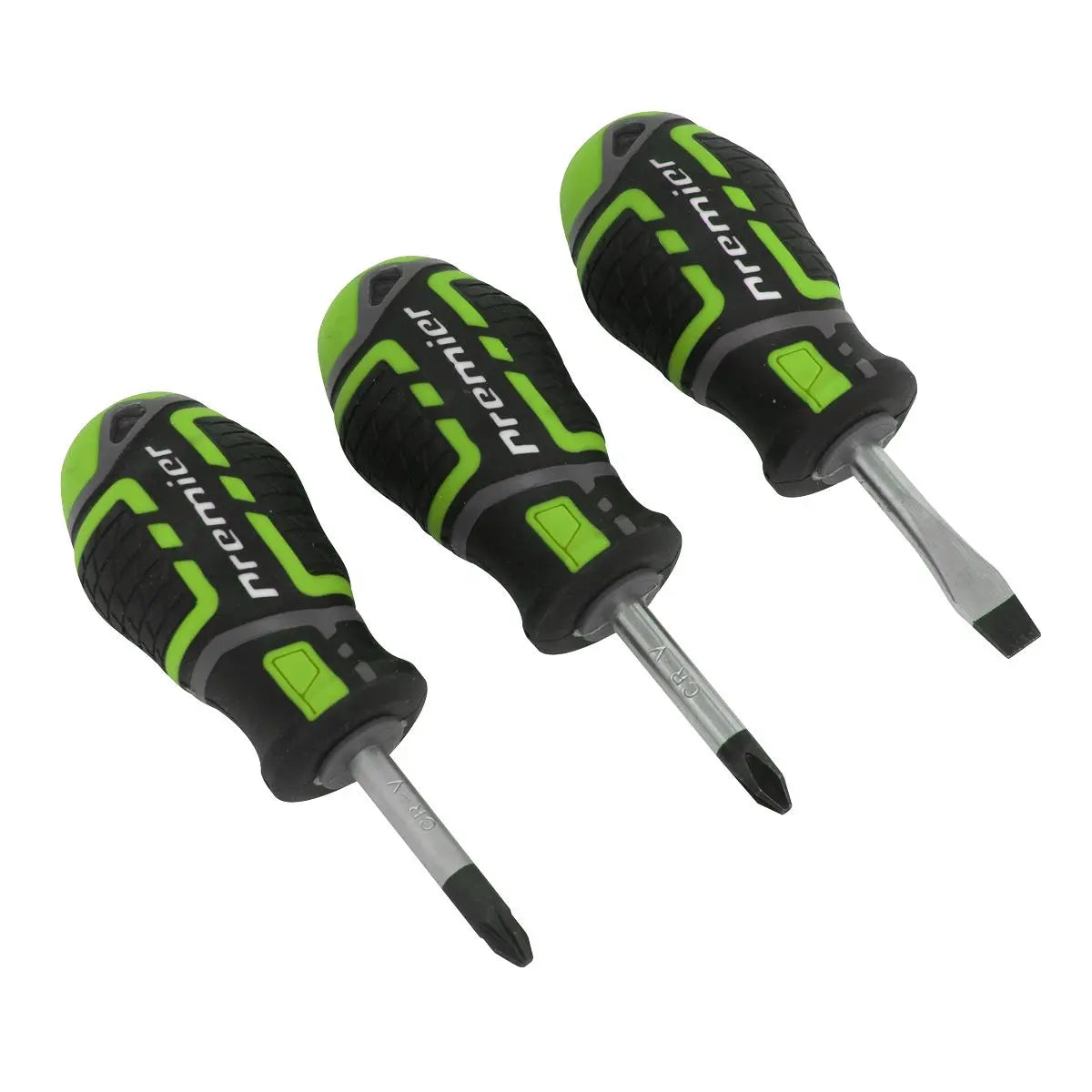 Sealey Premier Screwdriver Set 3pc GripMAX® Stubby - Hi Vis 