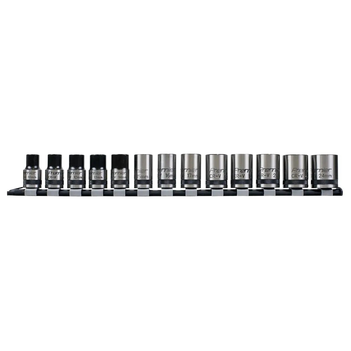 Sealey Premier Socket Set 13pc 1/2"Sq Drive Lock-On™ 6pt Metric - Black Series 