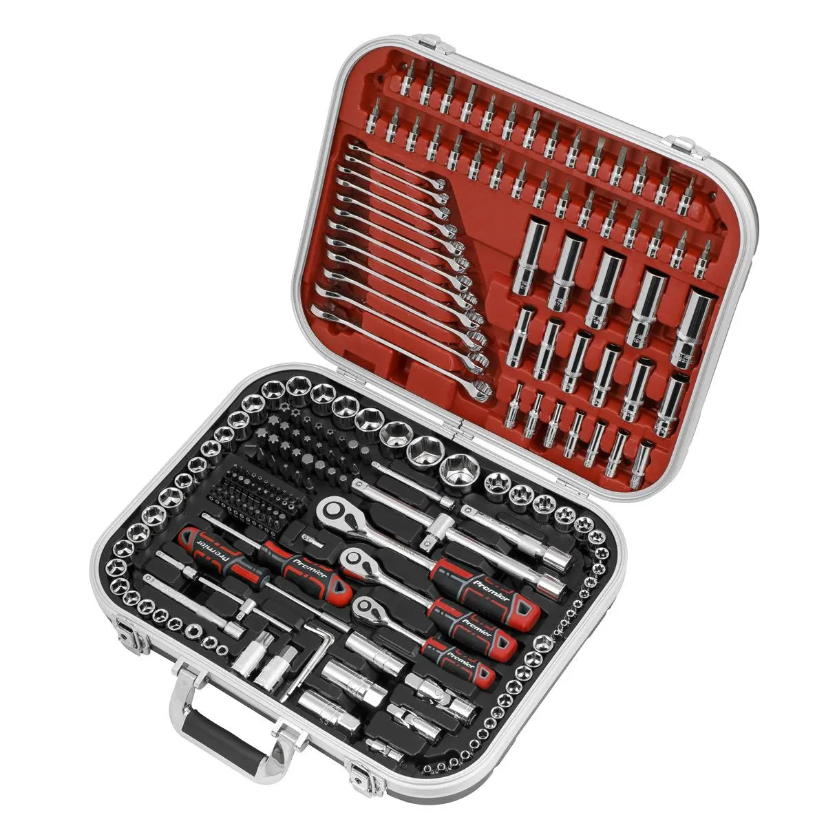 Sealey Premier Socket Set 216pc 1/4", 3/8" & 1/2"Sq Drive WallDrive®  White Rose Tools